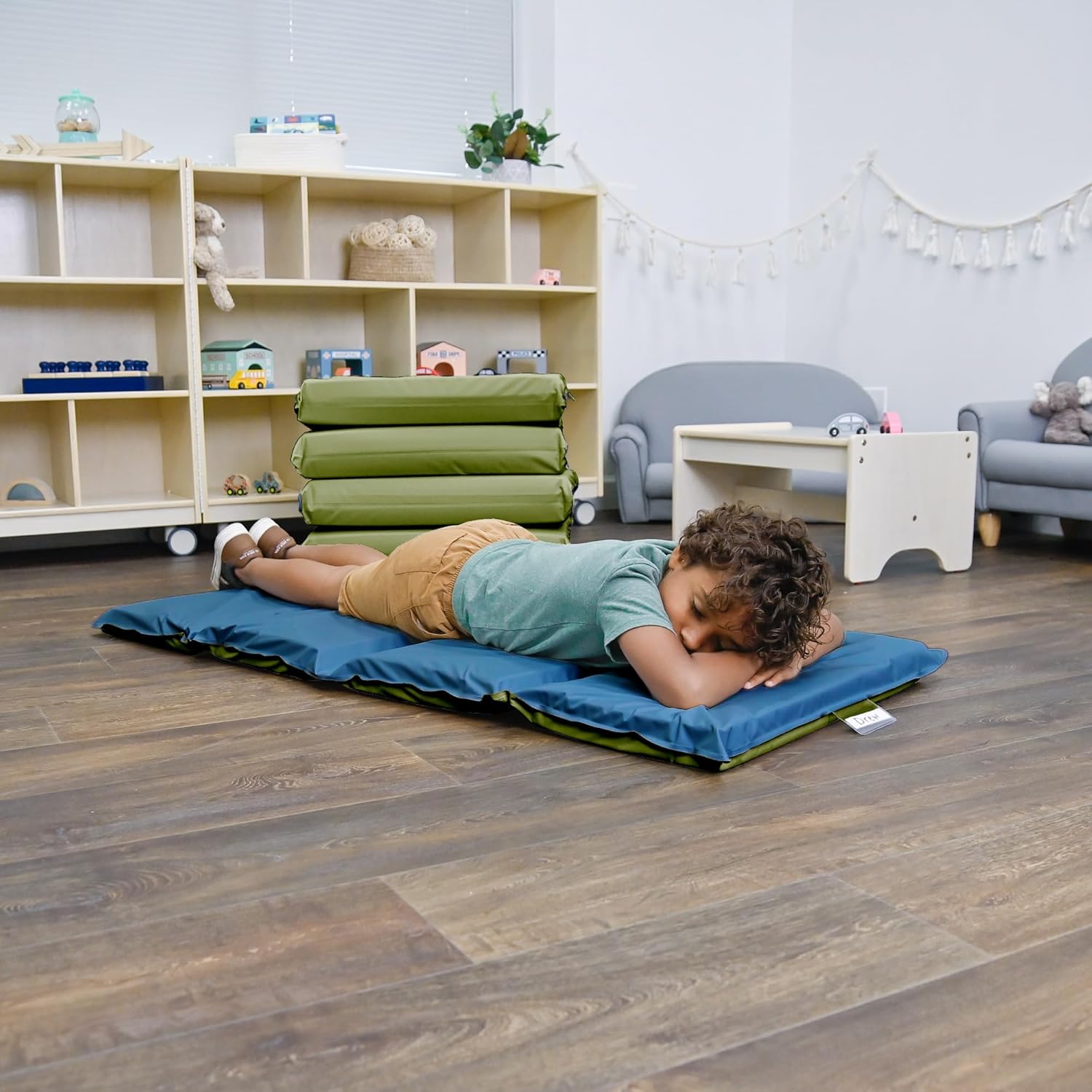 2" Angels 4 Section Folding Rest Nap Mat - Sage/Deep Water Blue