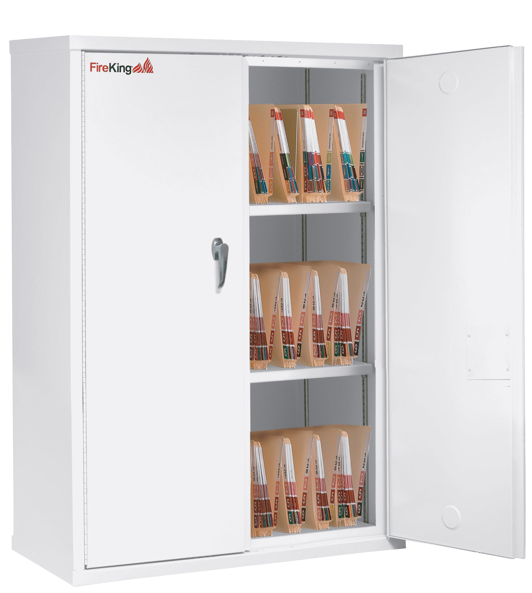 Fire Resistant - Double door storage cabinet with letter end tab inserts - 44"H (Arctic White)