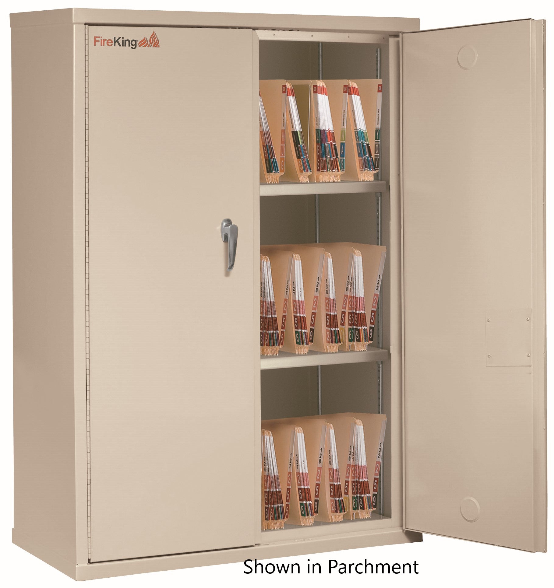 Fire Resistant - Double door storage cabinet with legal end tab inserts - 44"H (Ivory White)