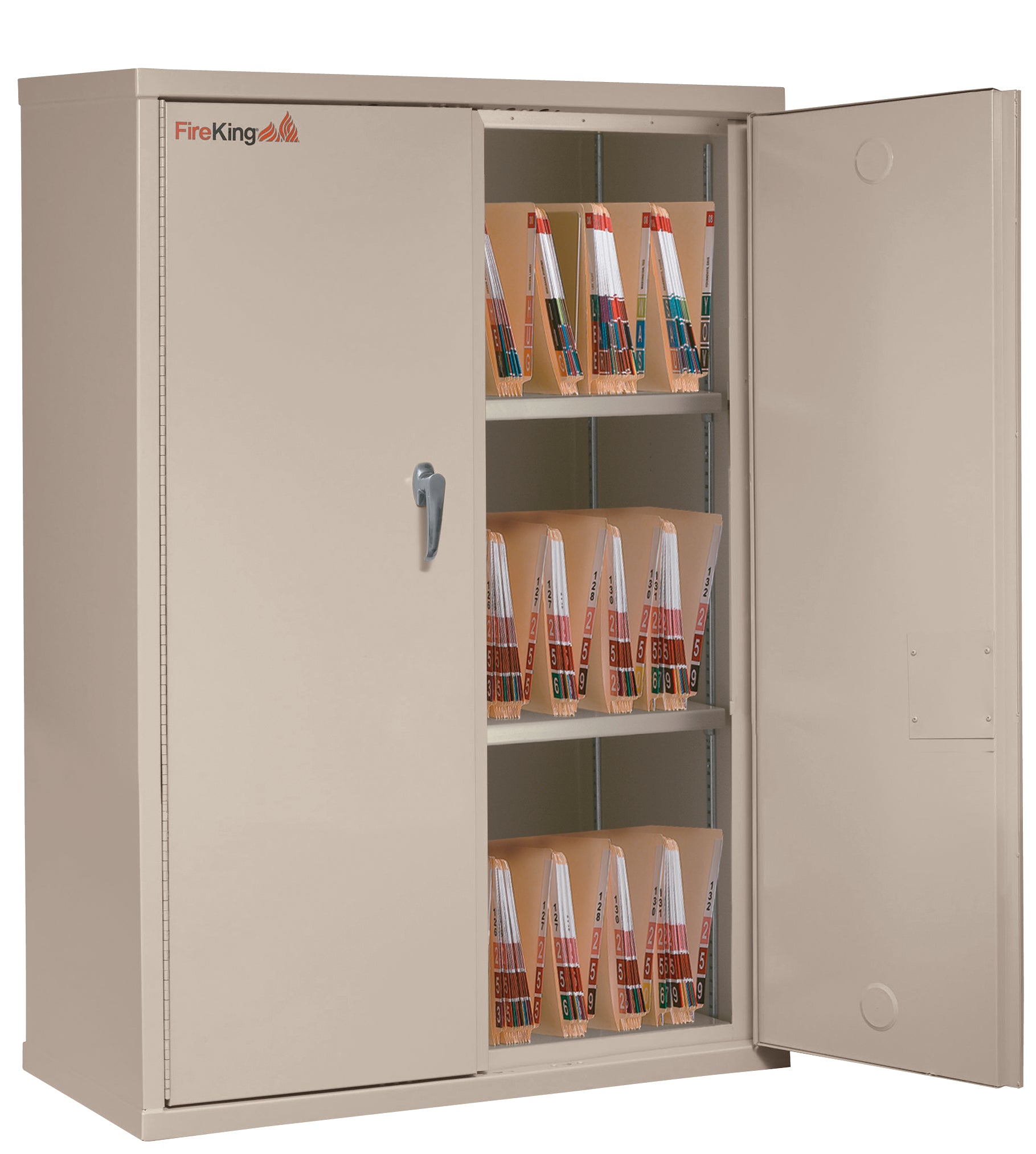 Fire Resistant - Double door storage cabinet with letter end tab inserts - 44"H (Parchment)