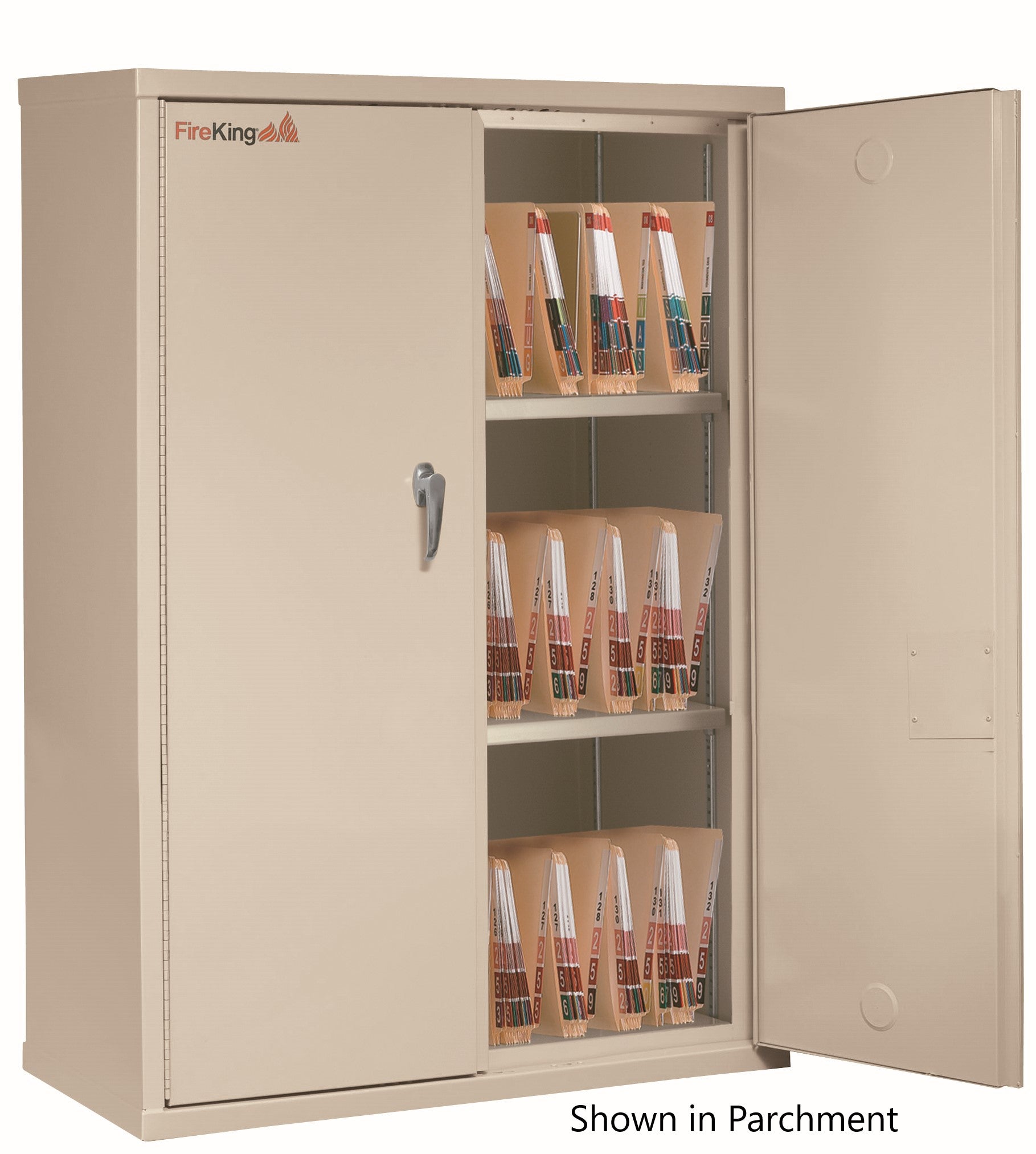 Fire Resistant - Double door storage cabinet with letter end tab inserts - 44"H (Platinum)