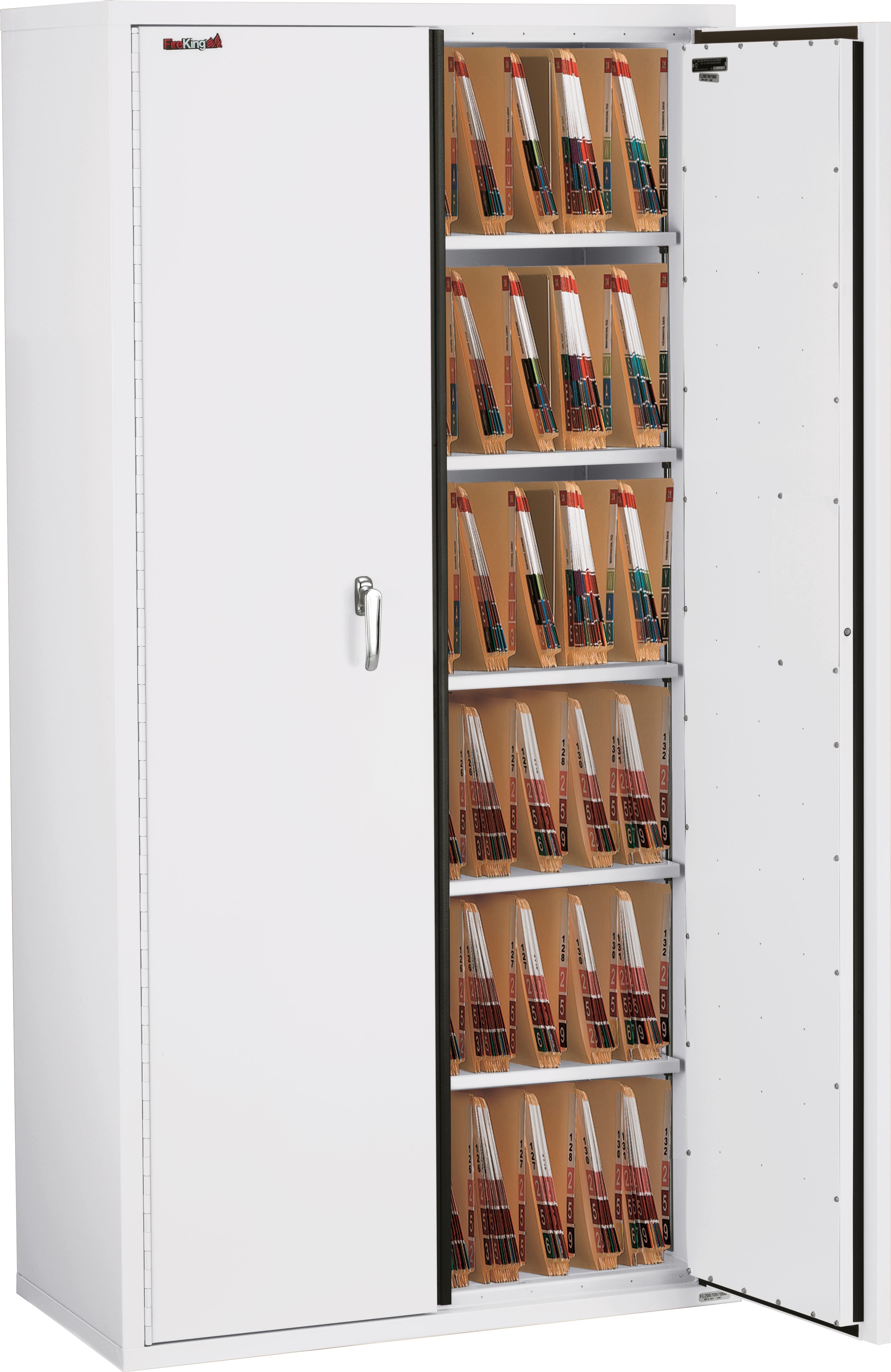 Fire Resistant - Double door storage cabinet with letter end tab inserts - 72"H (Arctic White)
