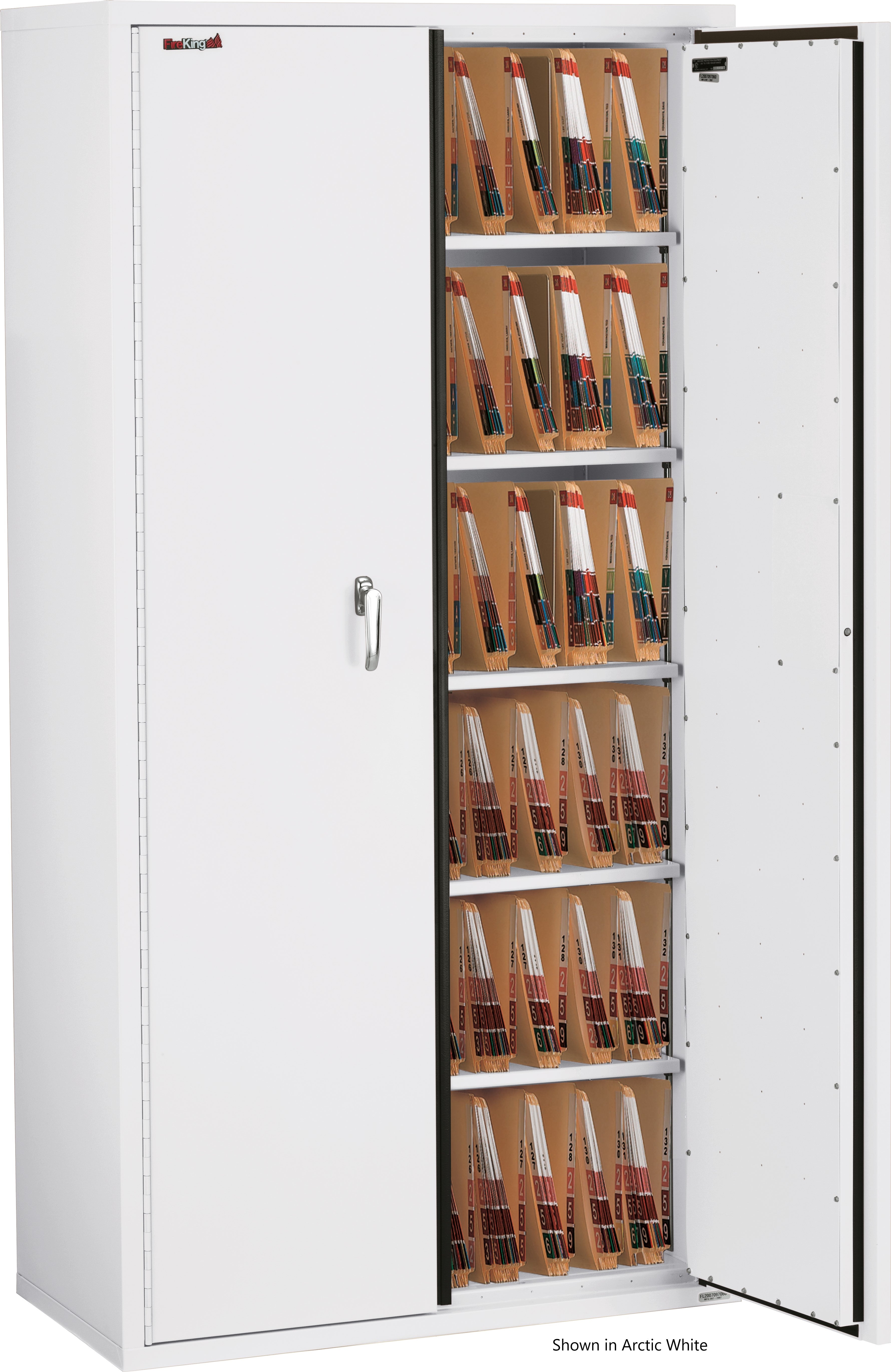 Fire Resistant - Double door storage cabinet with letter end tab inserts - 72"H (Ivory White)
