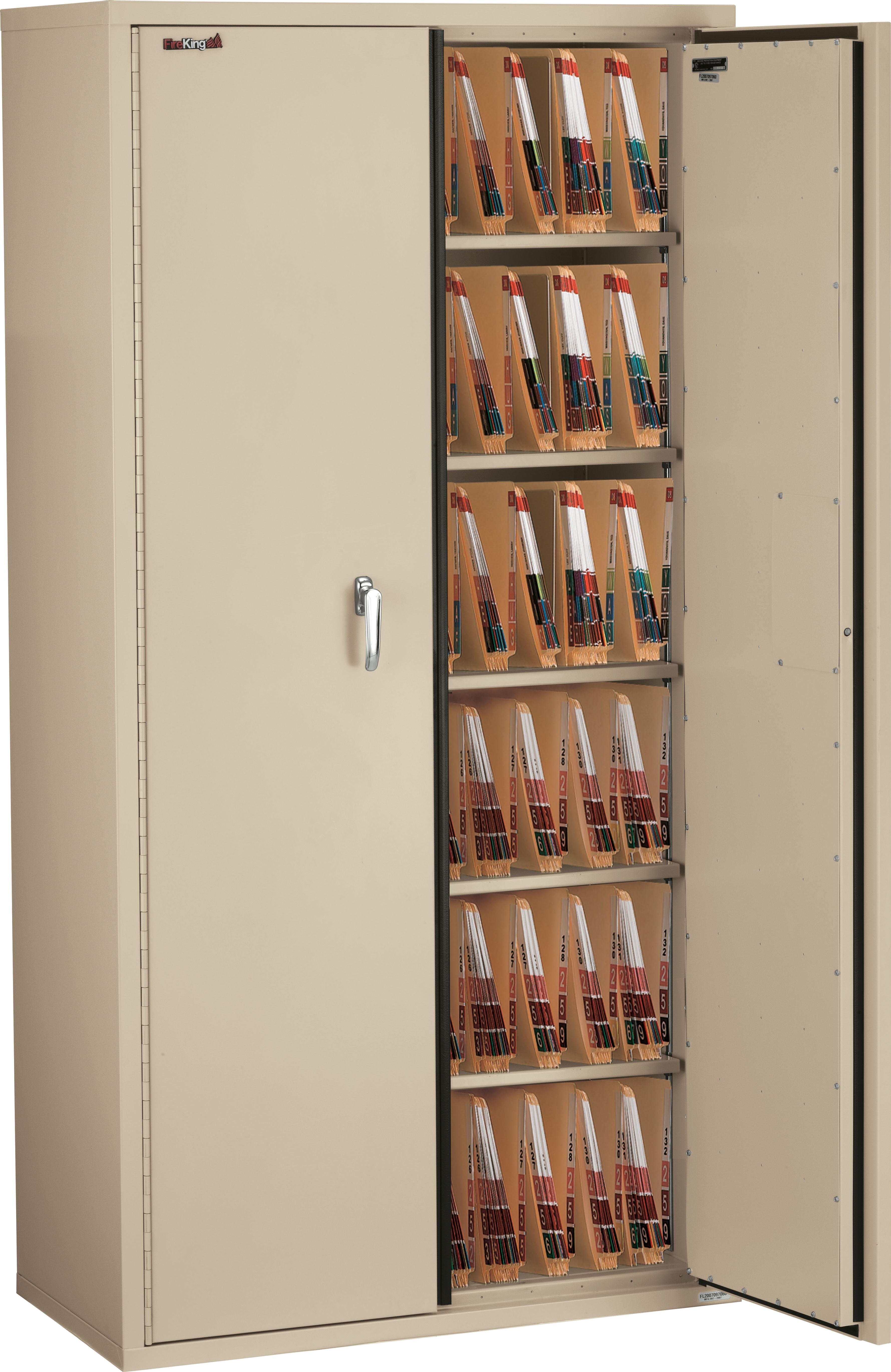 Fire Resistant - Double door storage cabinet with letter end tab inserts - 72"H (Parchment)