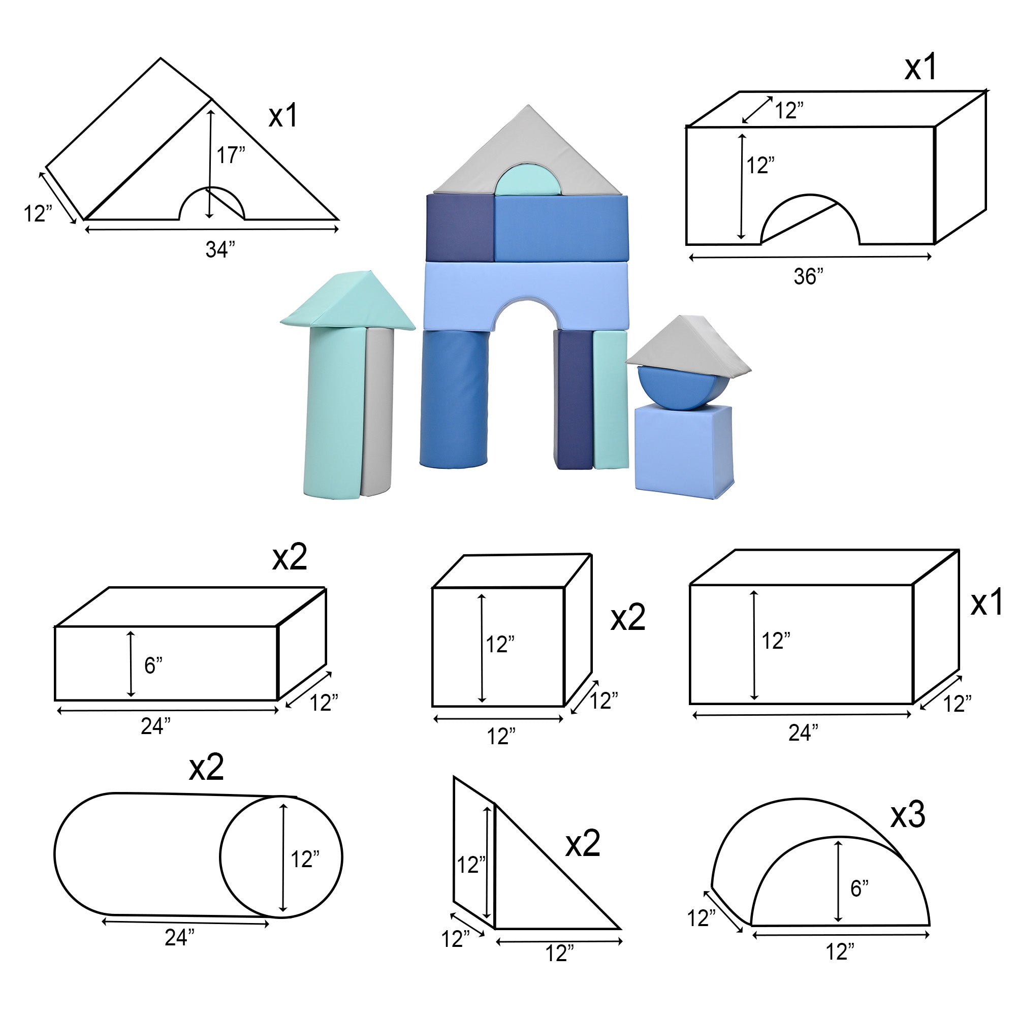 12" Module Blocks - Set of 14 (Set B) - Tranquility