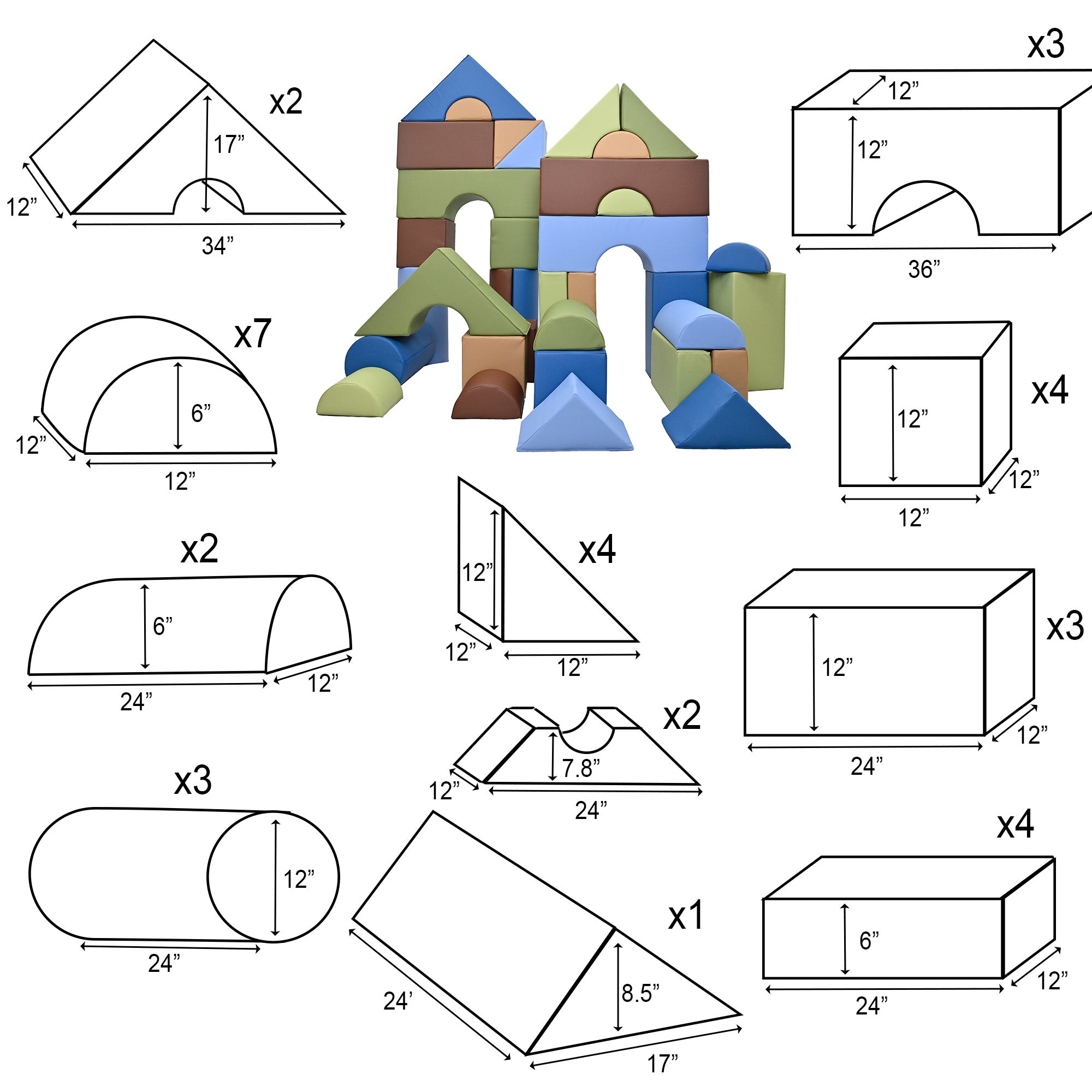 12" Module Blocks - Set of 35 (Set A and B) - Woodland