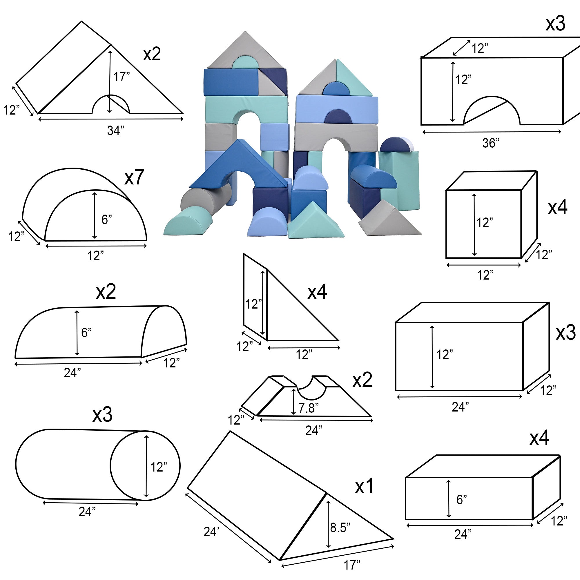 12" Module Blocks - Set of 35 (Set A and B) - Tranquility