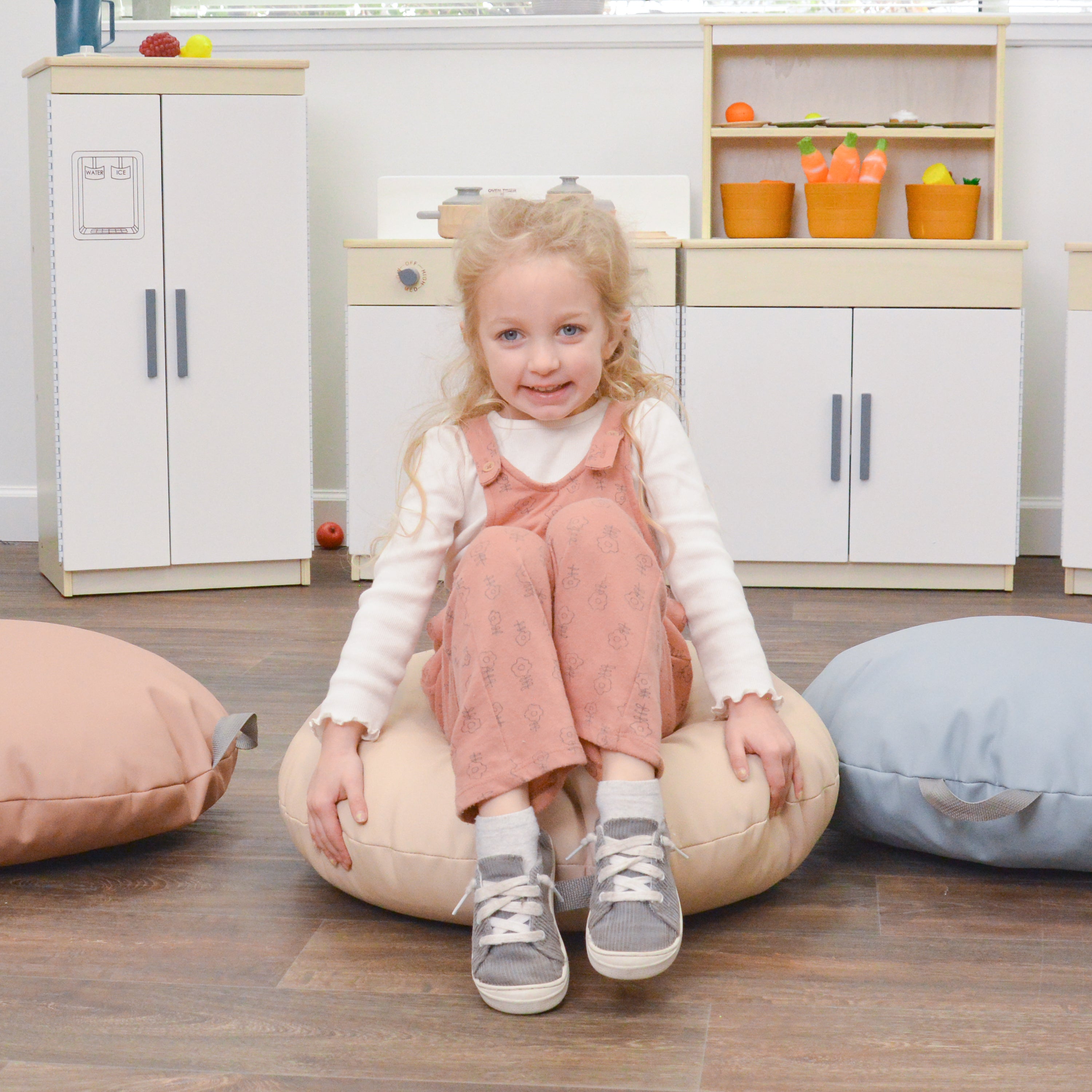 18x18 Mini Round Pouf with Handle - Set of 2 - Fog Blue and Sand