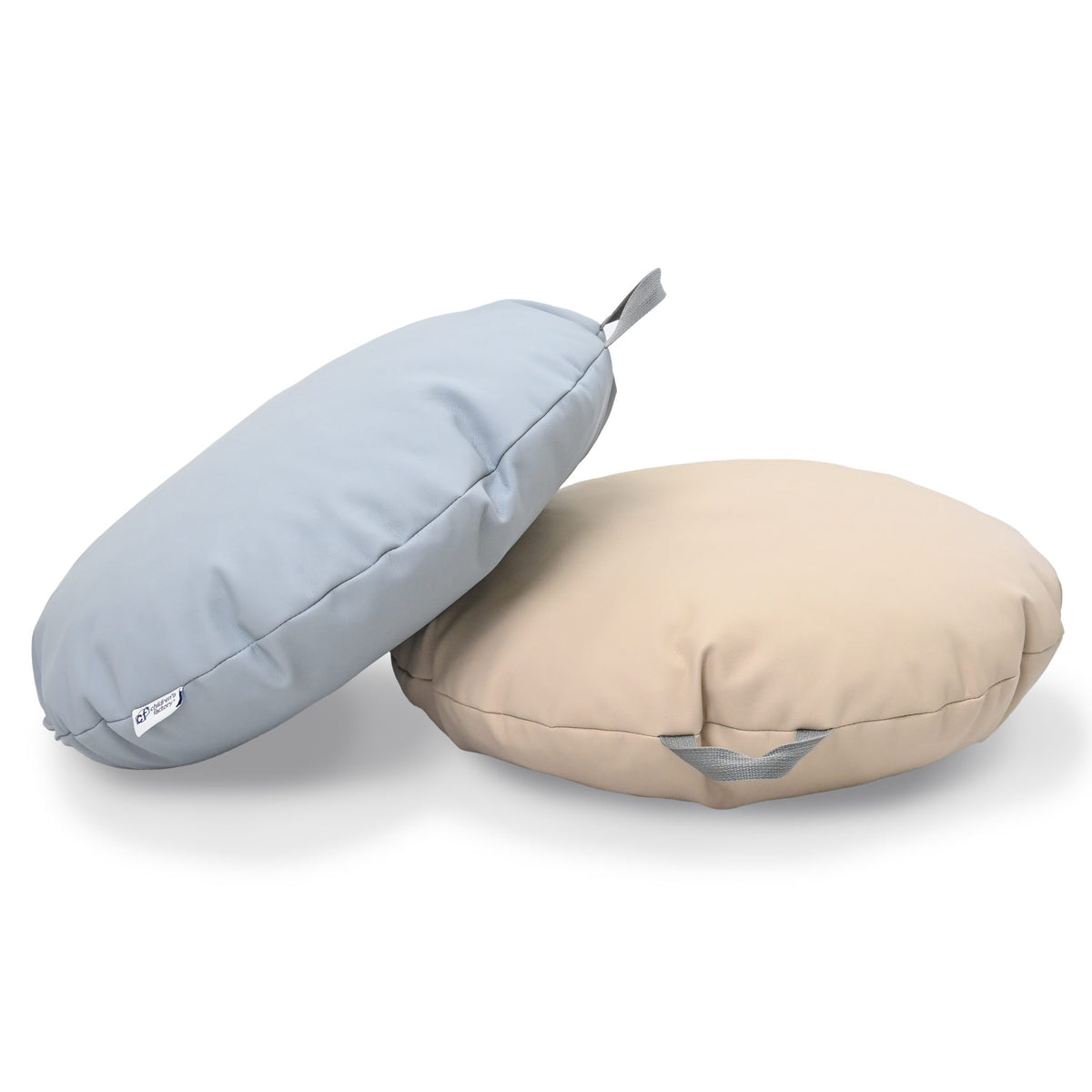Mini Round Pouf with Handle - Fog Blue & Sand - 18" x 18" - Set of 2