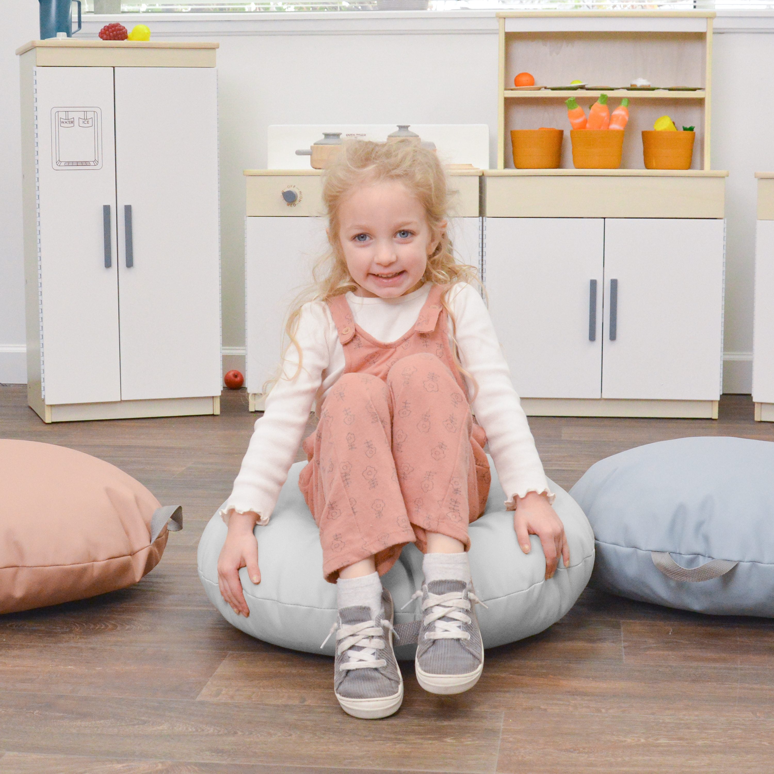 18x18 Mini Round Pouf with Handle - Set of 2 - Glacier Gray and Clay
