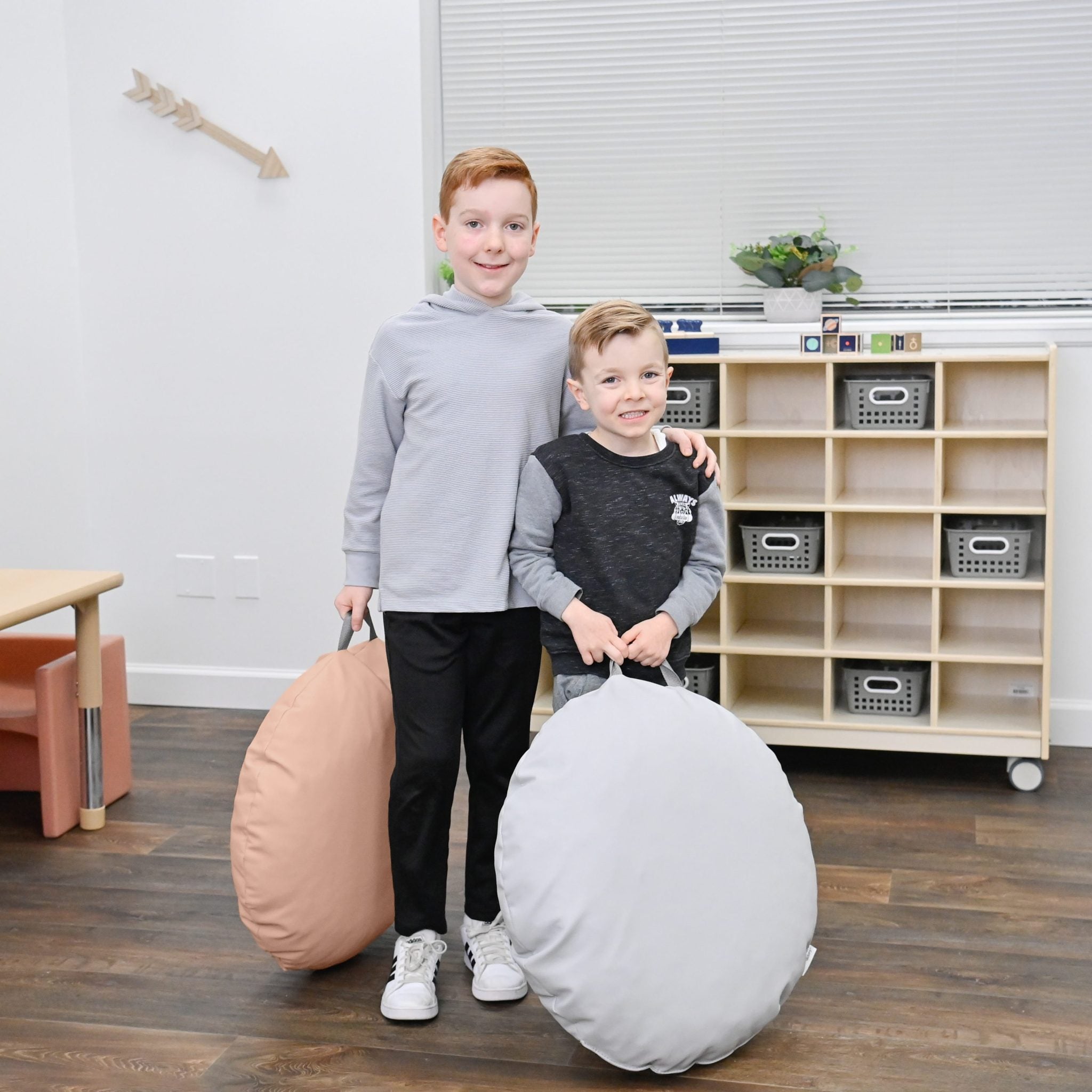 18x18 Mini Round Pouf with Handle - Set of 2 - Glacier Gray and Clay