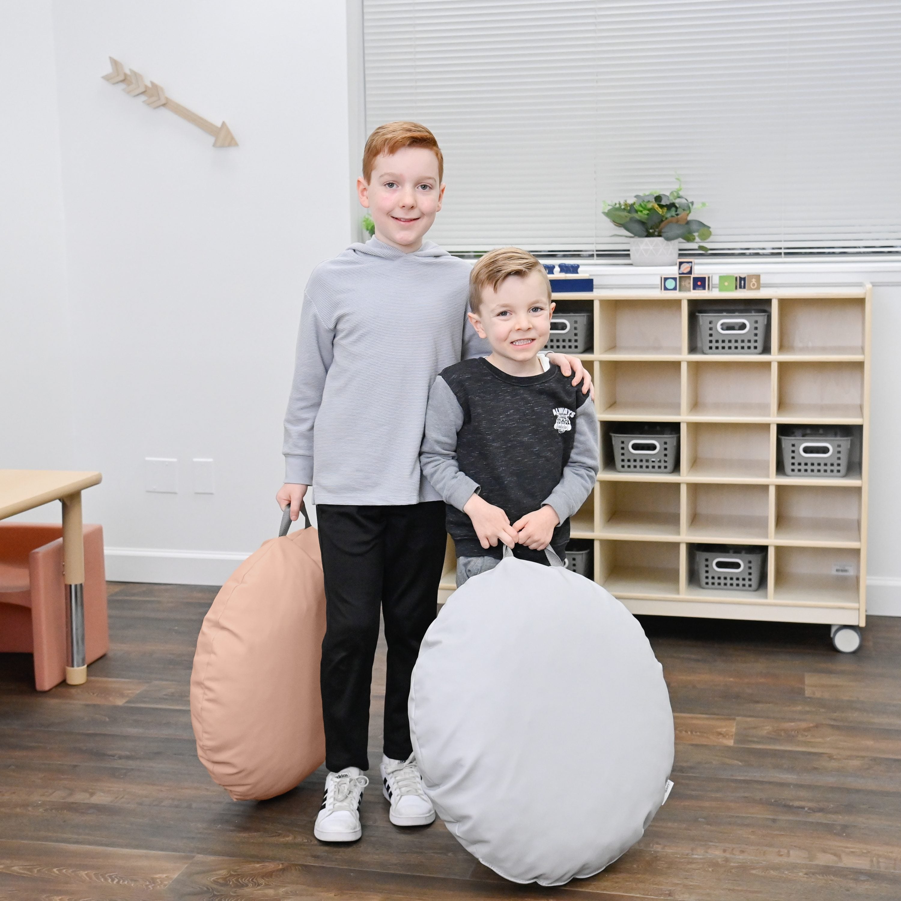 18x18 Mini Round Pouf with Handle - Set of 2 - Glacier Gray and Clay