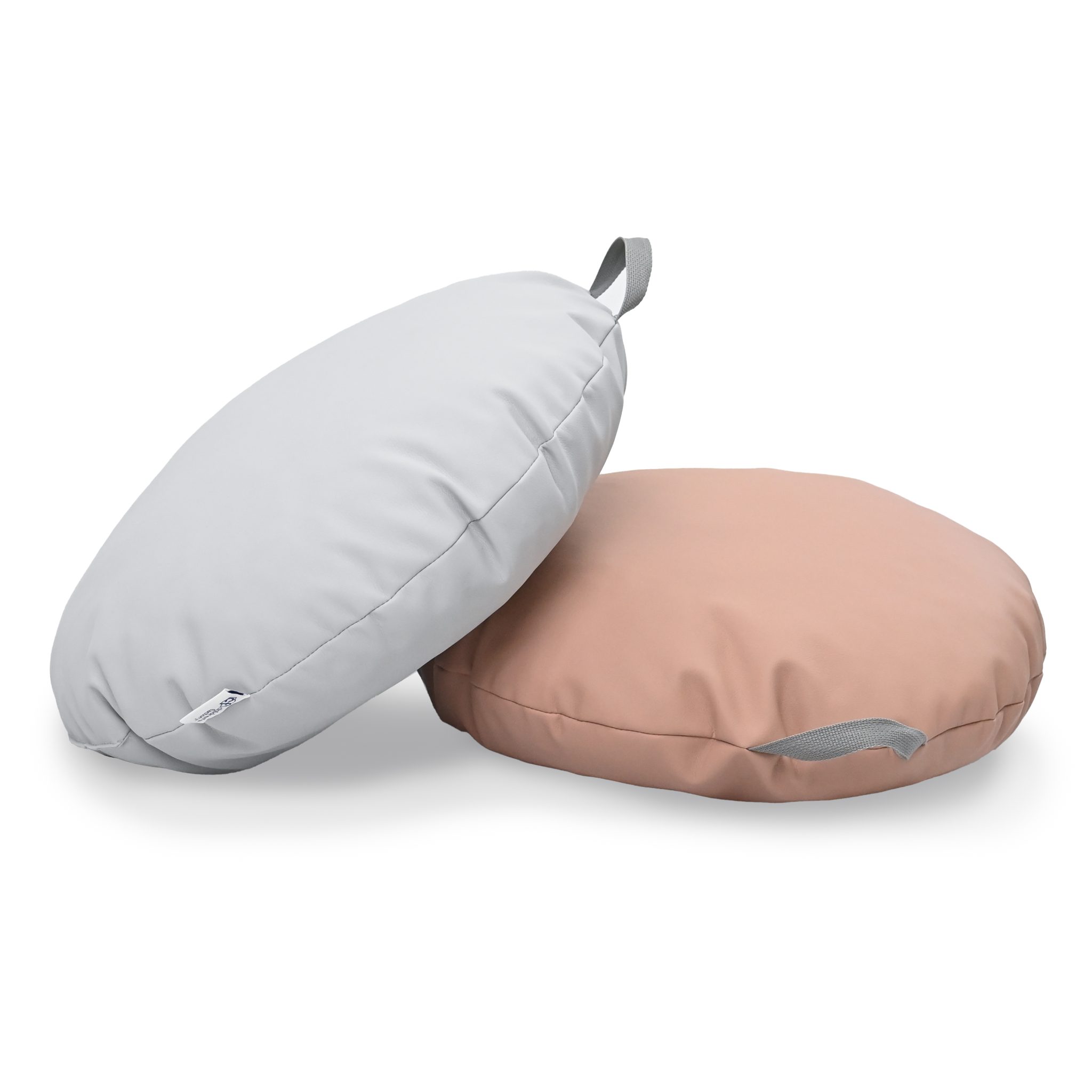 18x18 Mini Round Pouf with Handle - Set of 2 - Glacier Gray and Clay
