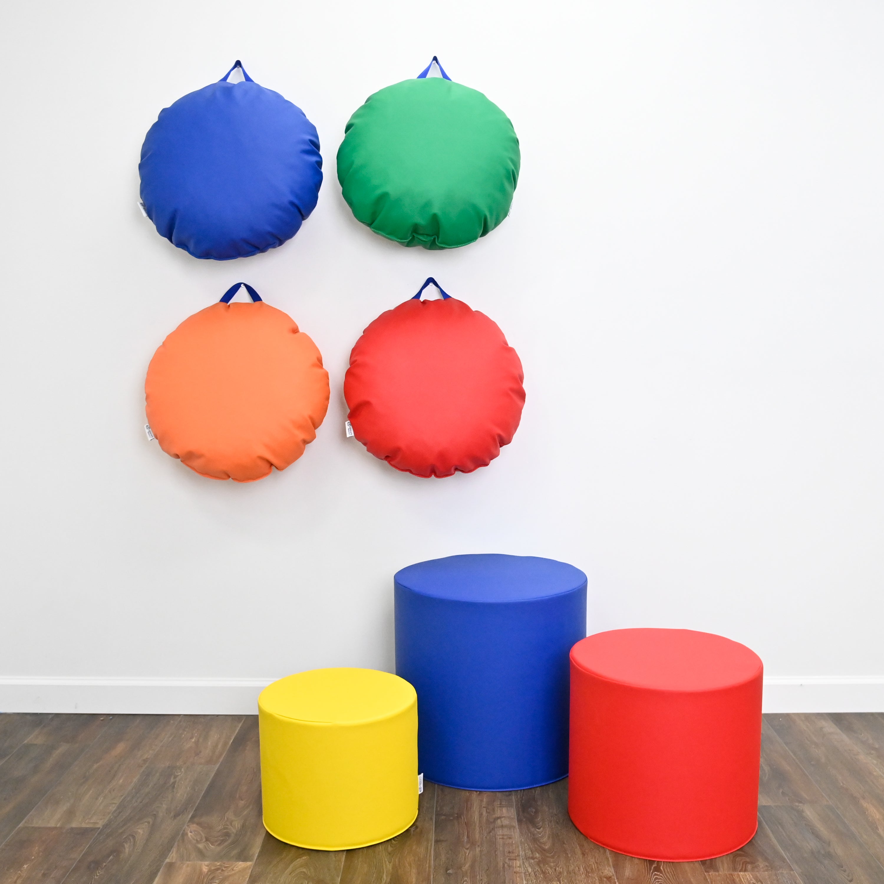 18x18 Mini Round Pouf with Handle - Set of 2 - Red and Orange