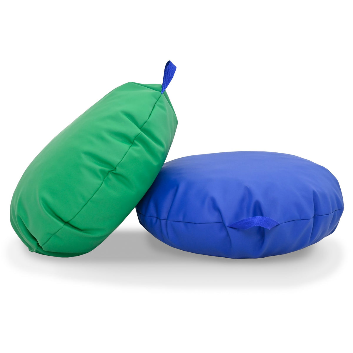 Mini Round Pouf with Handle - Blue & Green - 18" x 18" - Set of 2