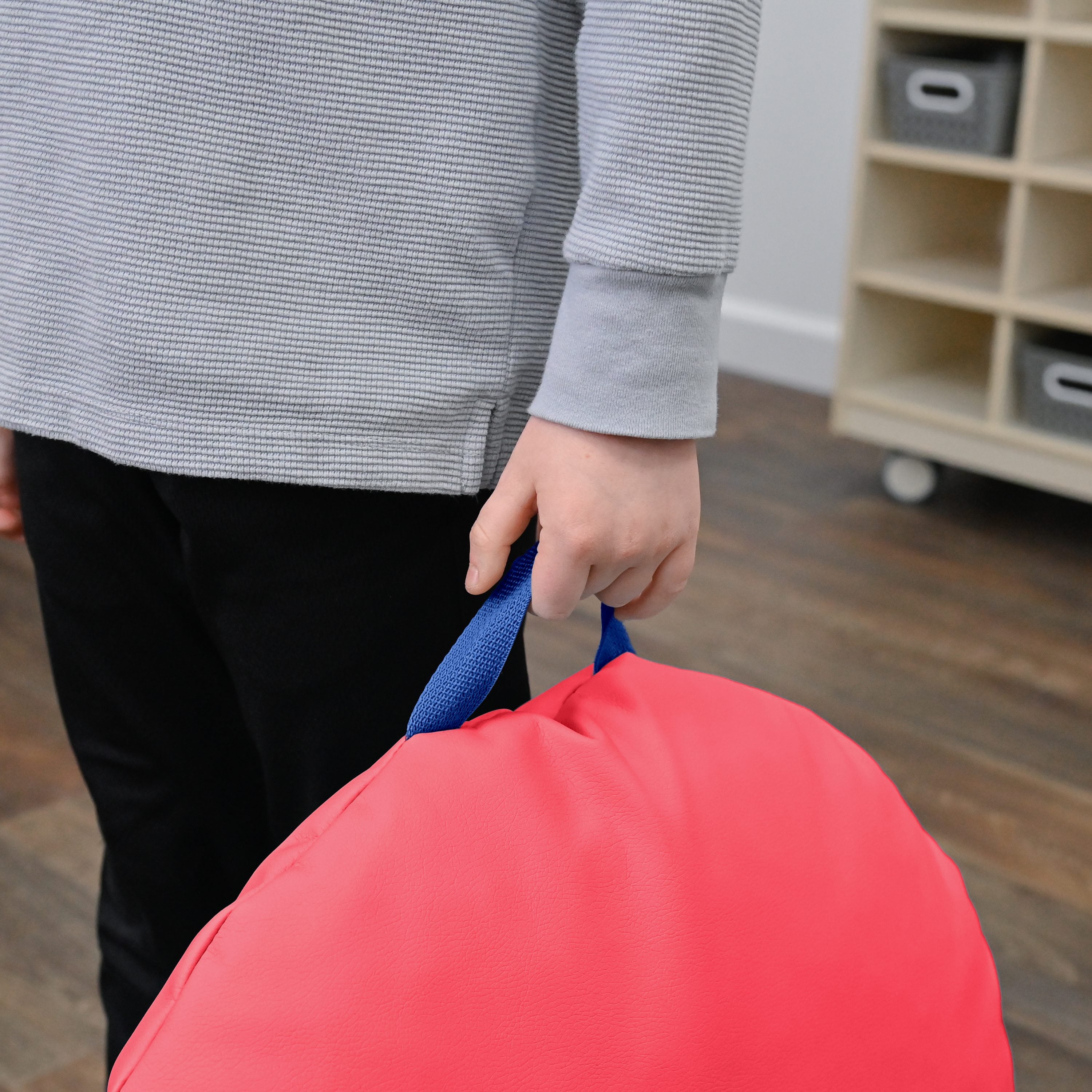 18x18 Mini Round Pouf with Handle - Set of 2 - Red and Orange