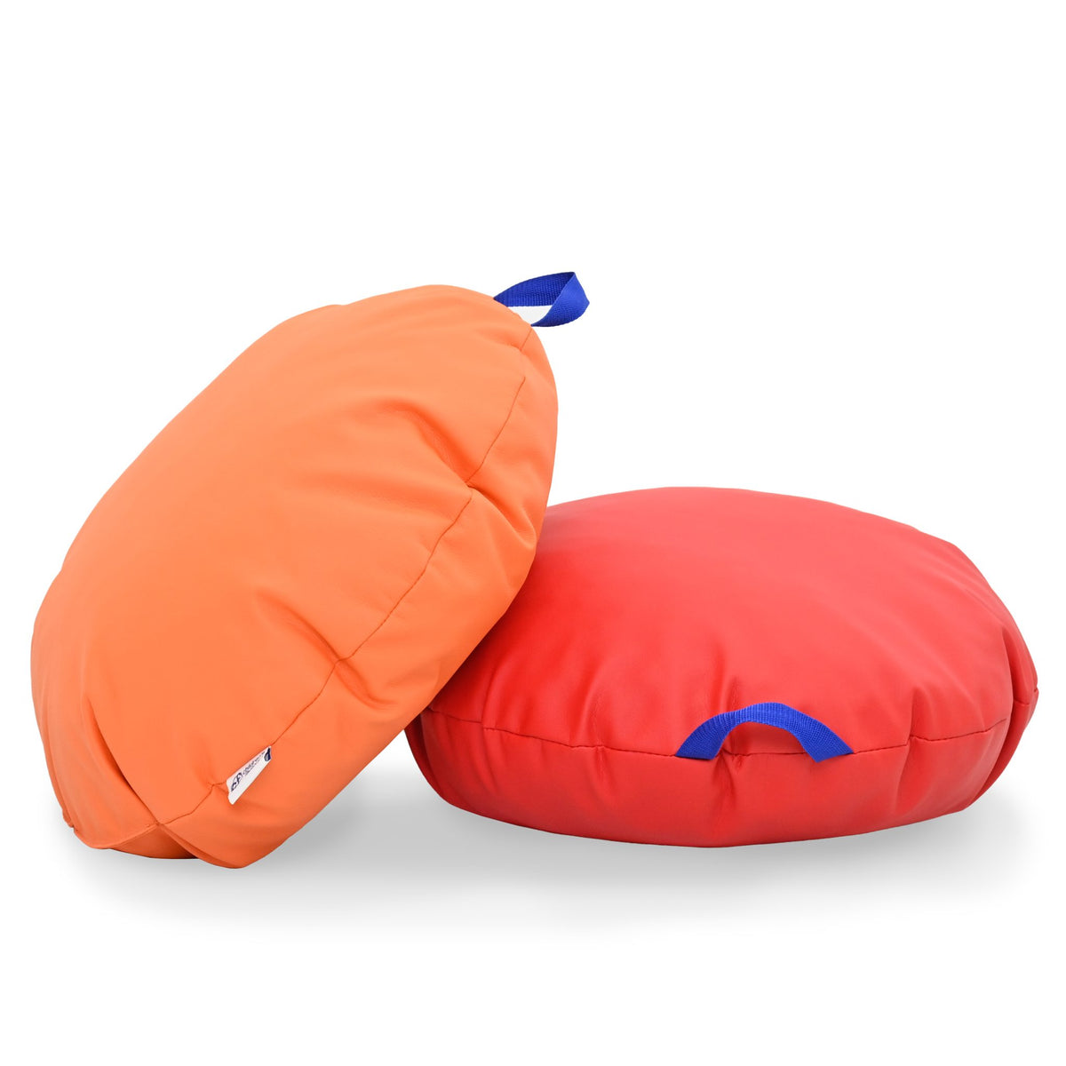 Mini Round Pouf with Handle - Red & Orange - 18" x 18" - Set of 2
