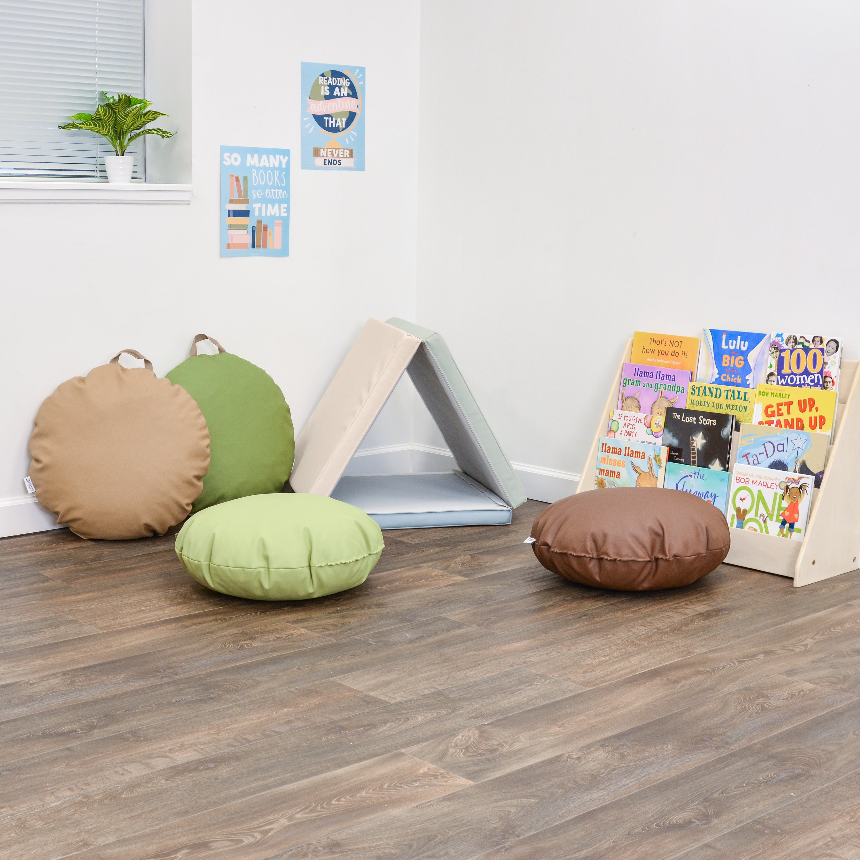 18x18 Mini Round Pouf with Handle - Set of 2 - Walnut and Almond