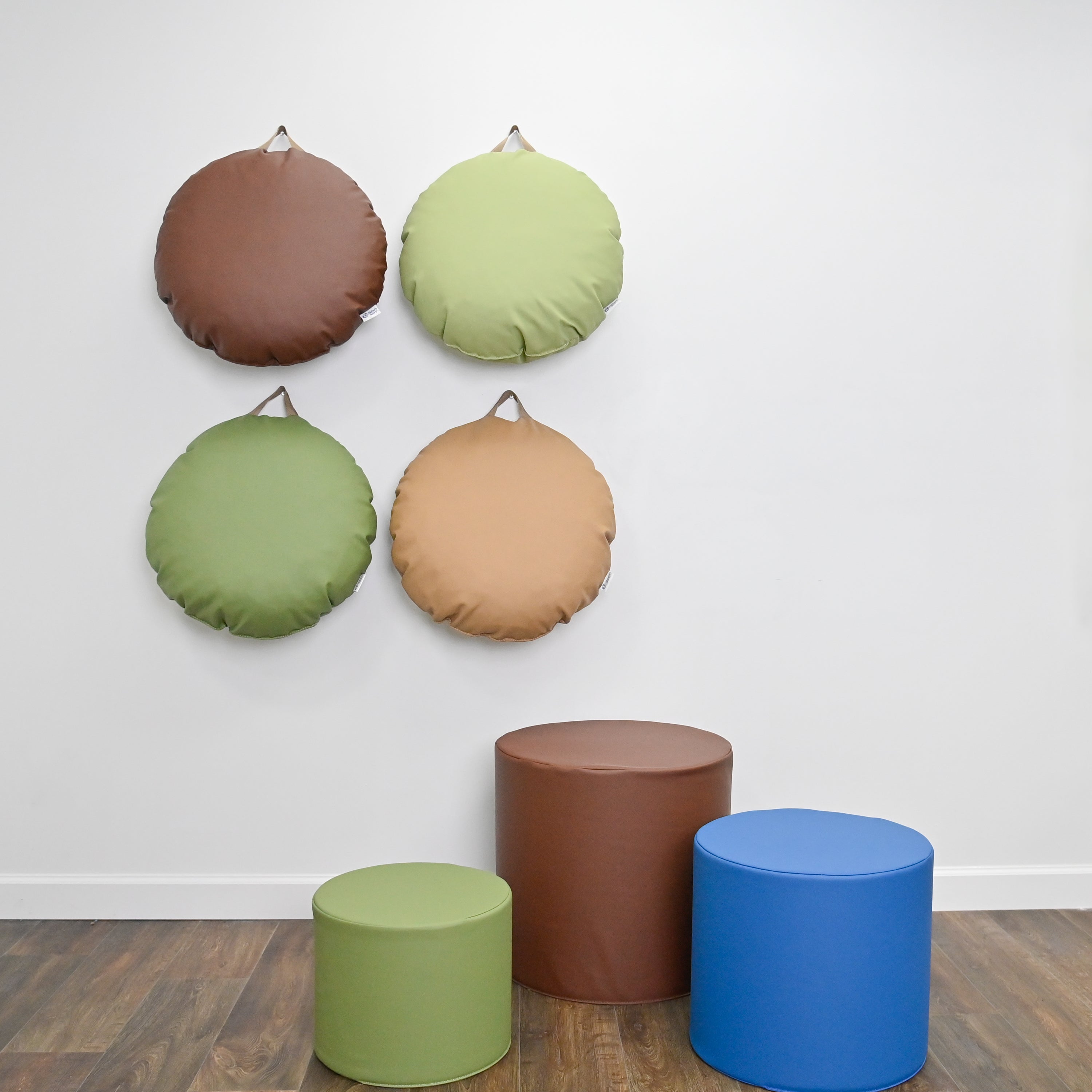 18x18 Mini Round Pouf with Handle - Set of 2 - Walnut and Almond