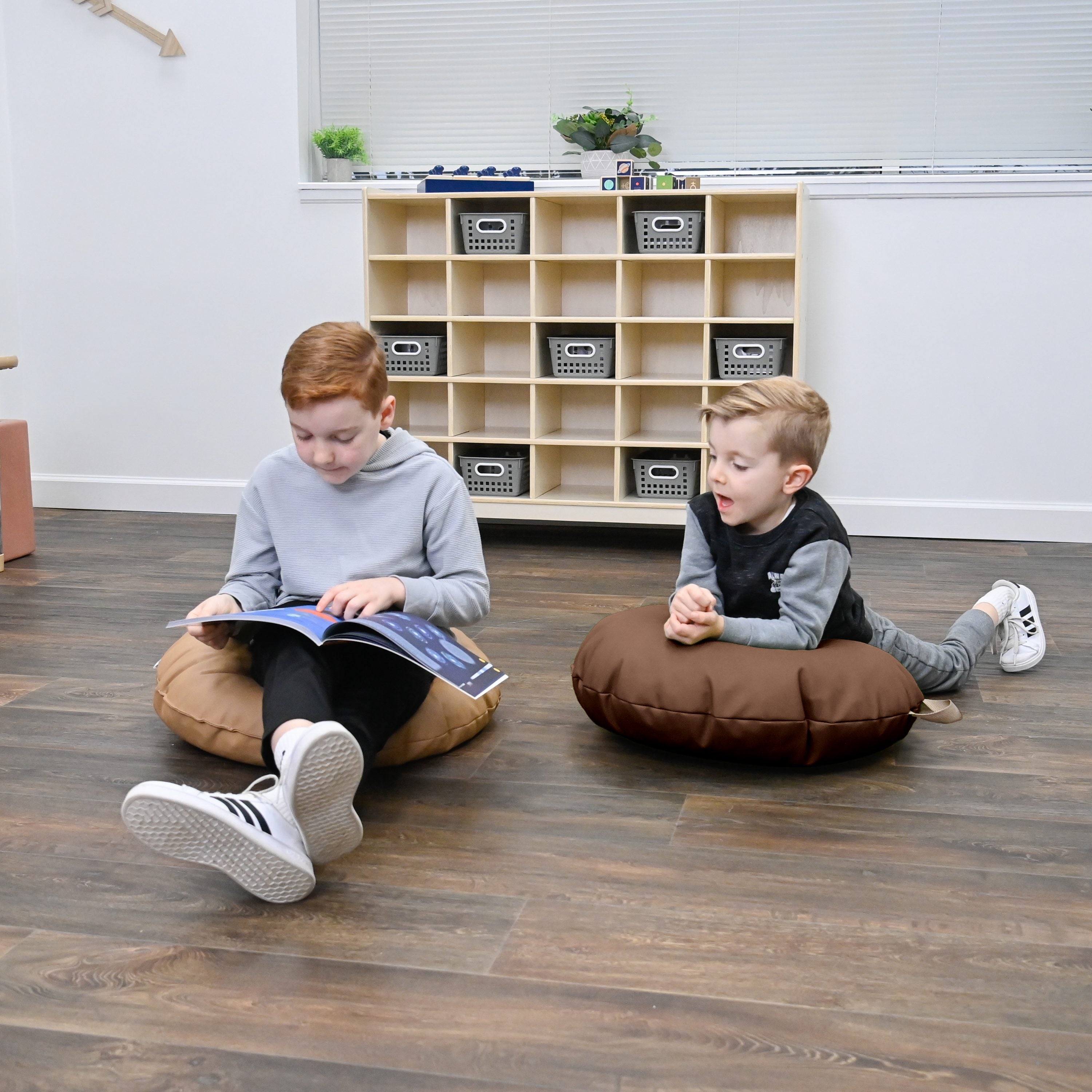 18x18 Mini Round Pouf with Handle - Set of 2 - Walnut and Almond