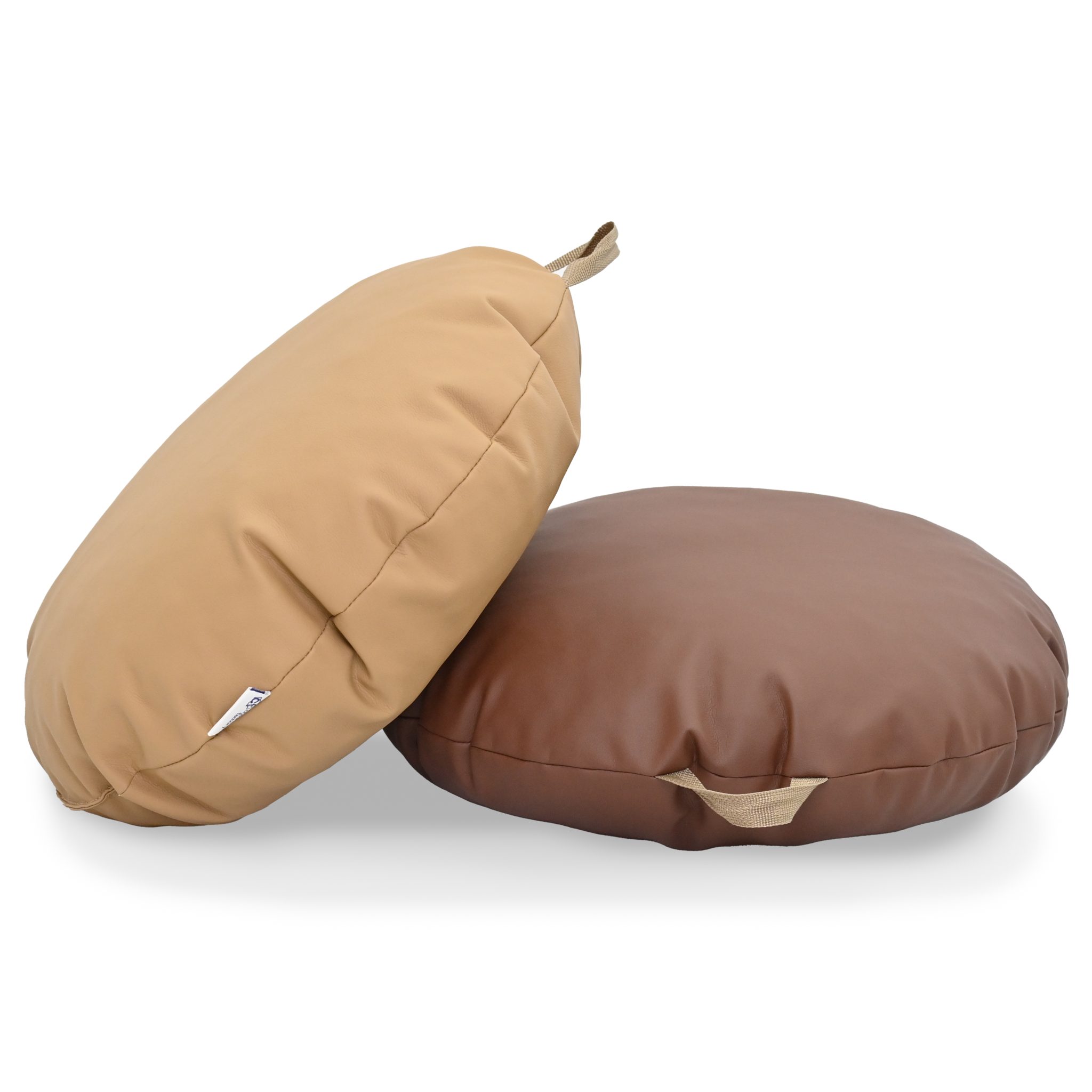 18x18 Mini Round Pouf with Handle - Set of 2 - Walnut and Almond