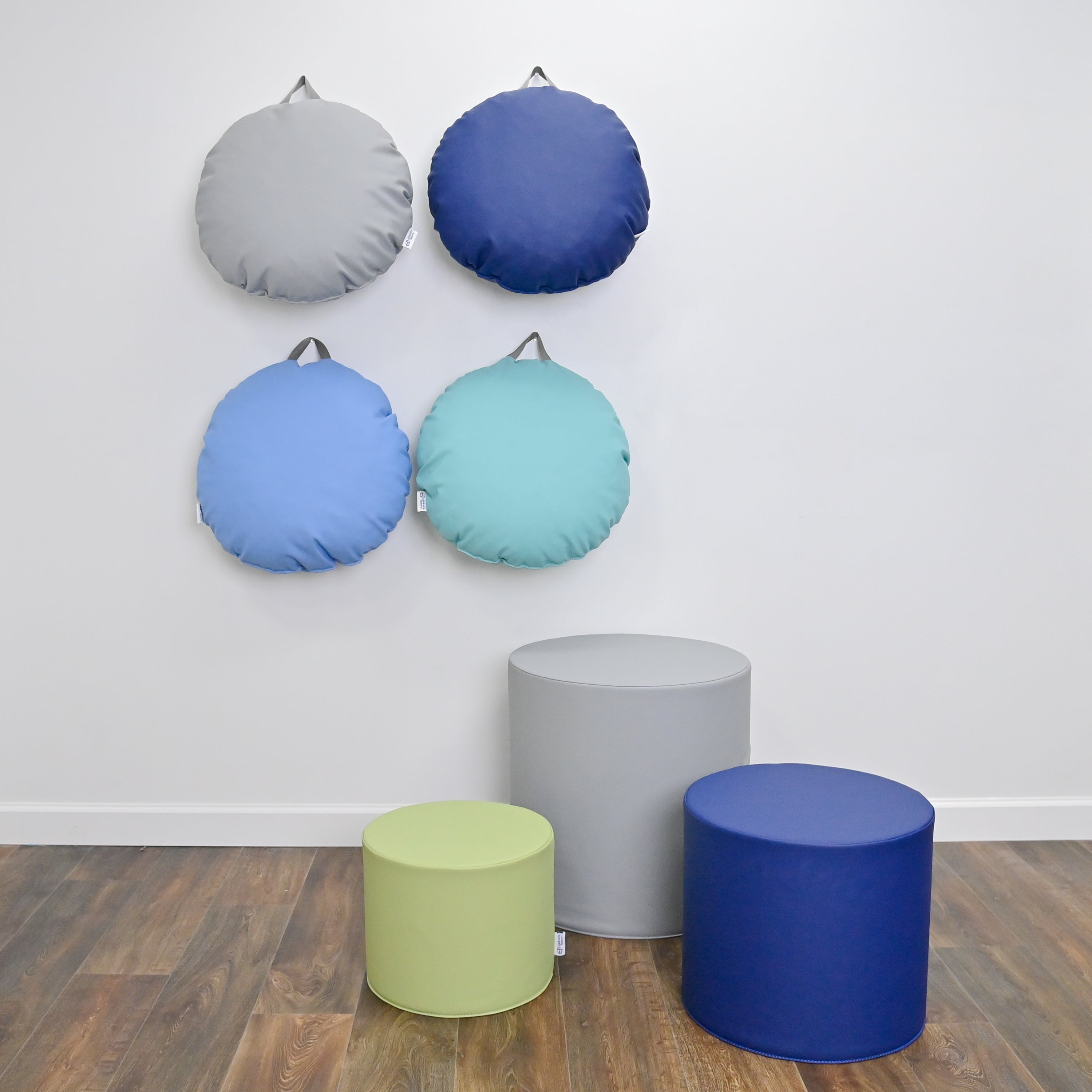 18x18 Mini Round Pouf with Handle - Set of 2 - Gray and Navy
