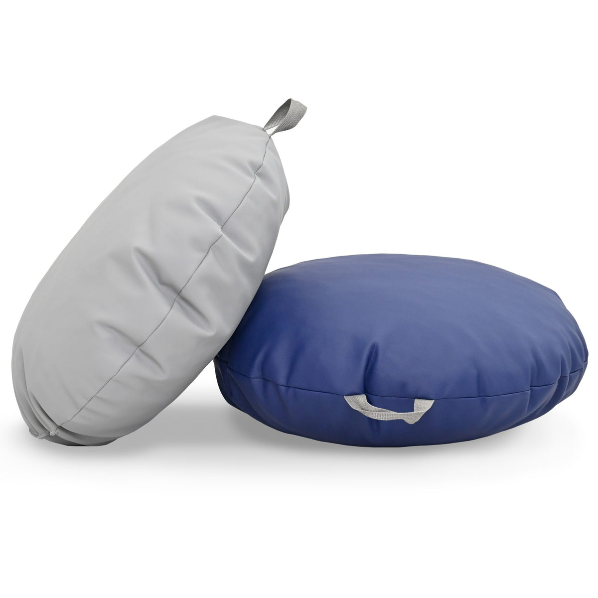 Mini Round Pouf with Handle - Gray & Navy - 18" x 18" - Set of 2
