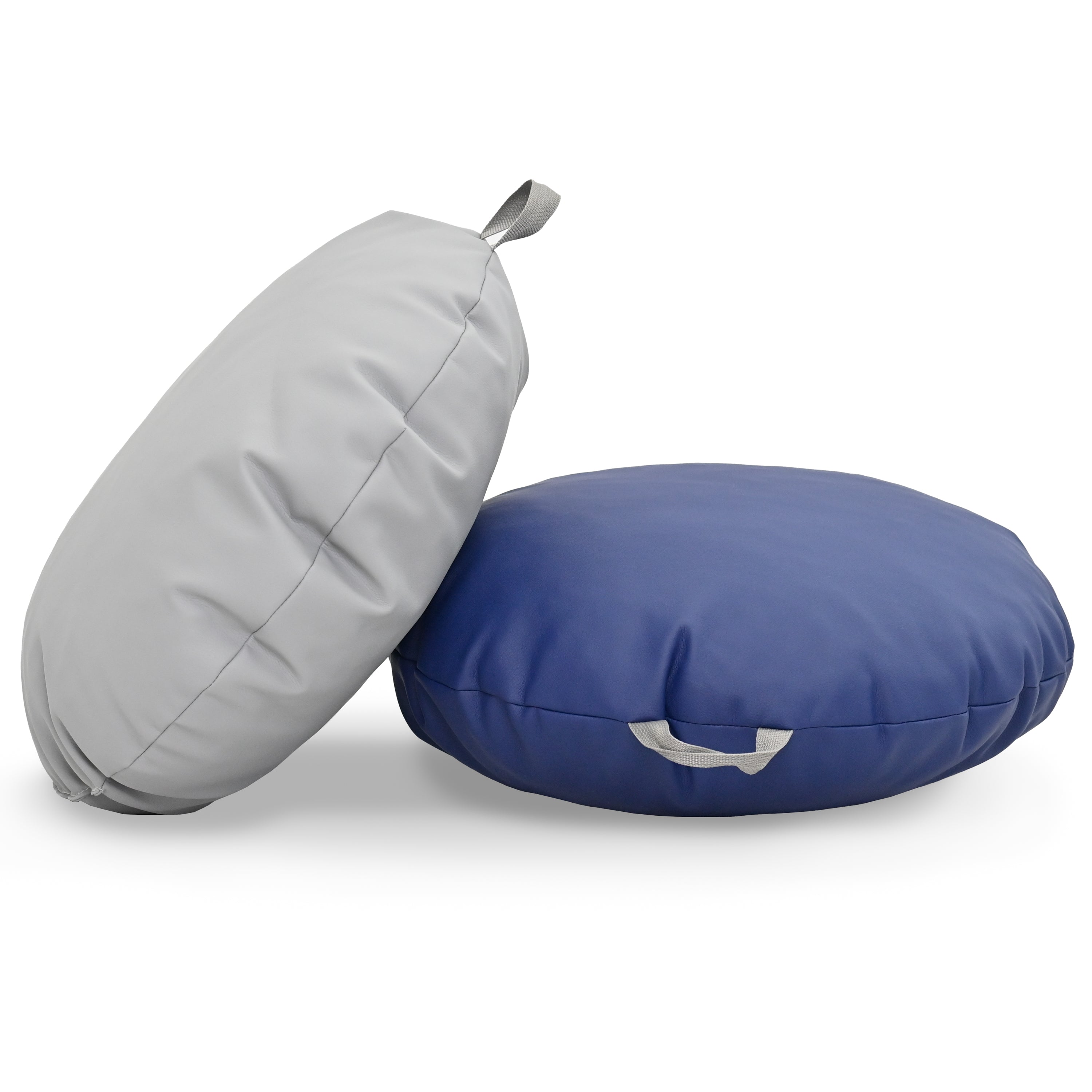 18x18 Mini Round Pouf with Handle - Set of 2 - Gray and Navy