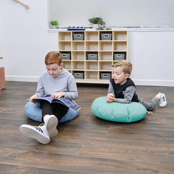 Mini Round Pouf with Handle - Aqua & Sky Blue - 18" x 18" - Set of 2