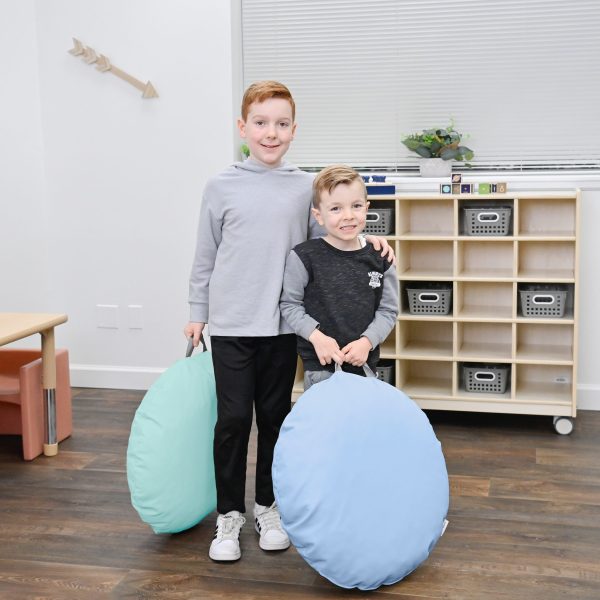 Mini Round Pouf with Handle - Aqua & Sky Blue - 18" x 18" - Set of 2
