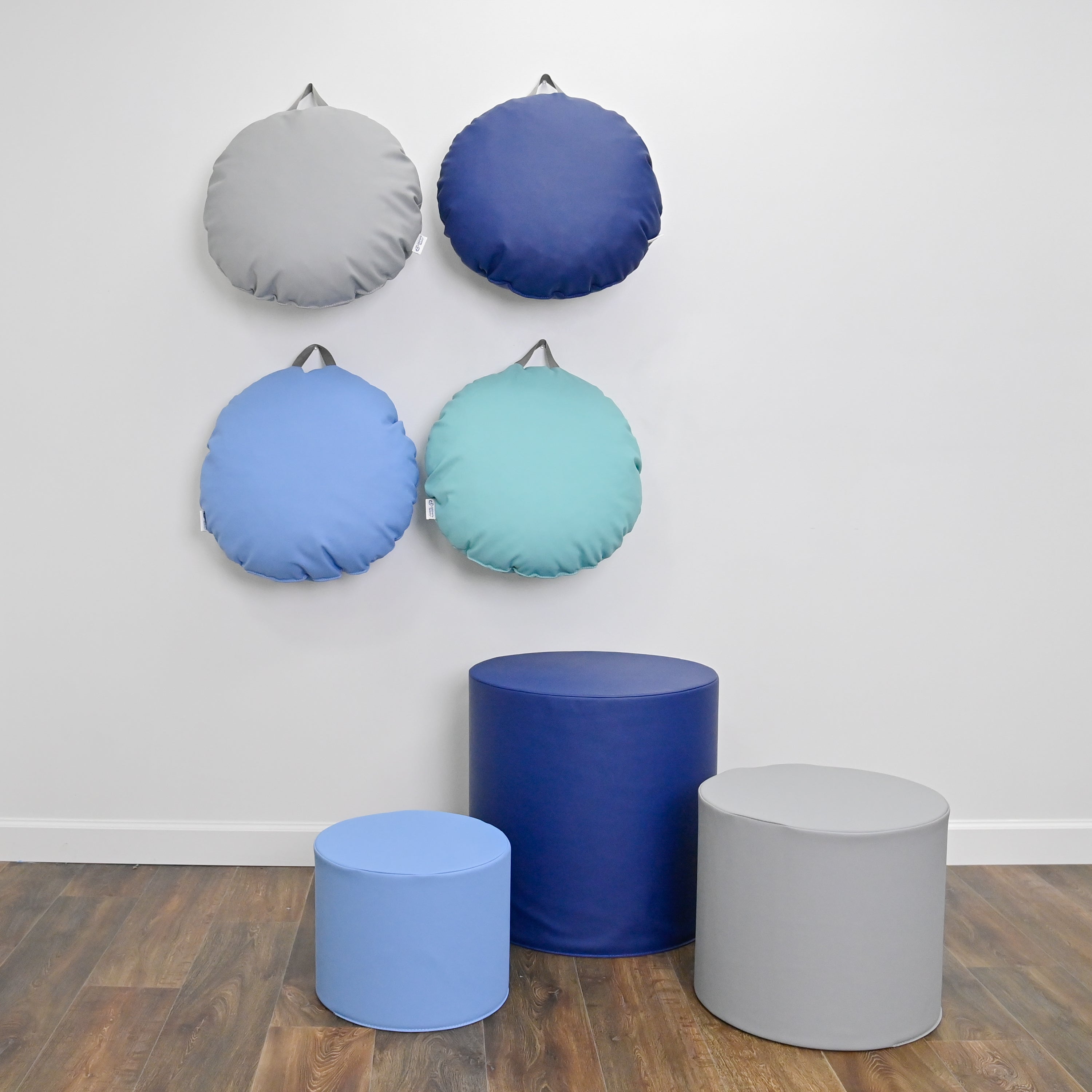 18x18 Mini Round Pouf with Handle - Set of 2 - Aqua and Sky Blue