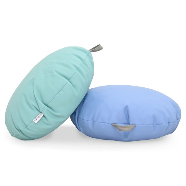 Mini Round Pouf with Handle - Aqua & Sky Blue - 18" x 18" - Set of 2