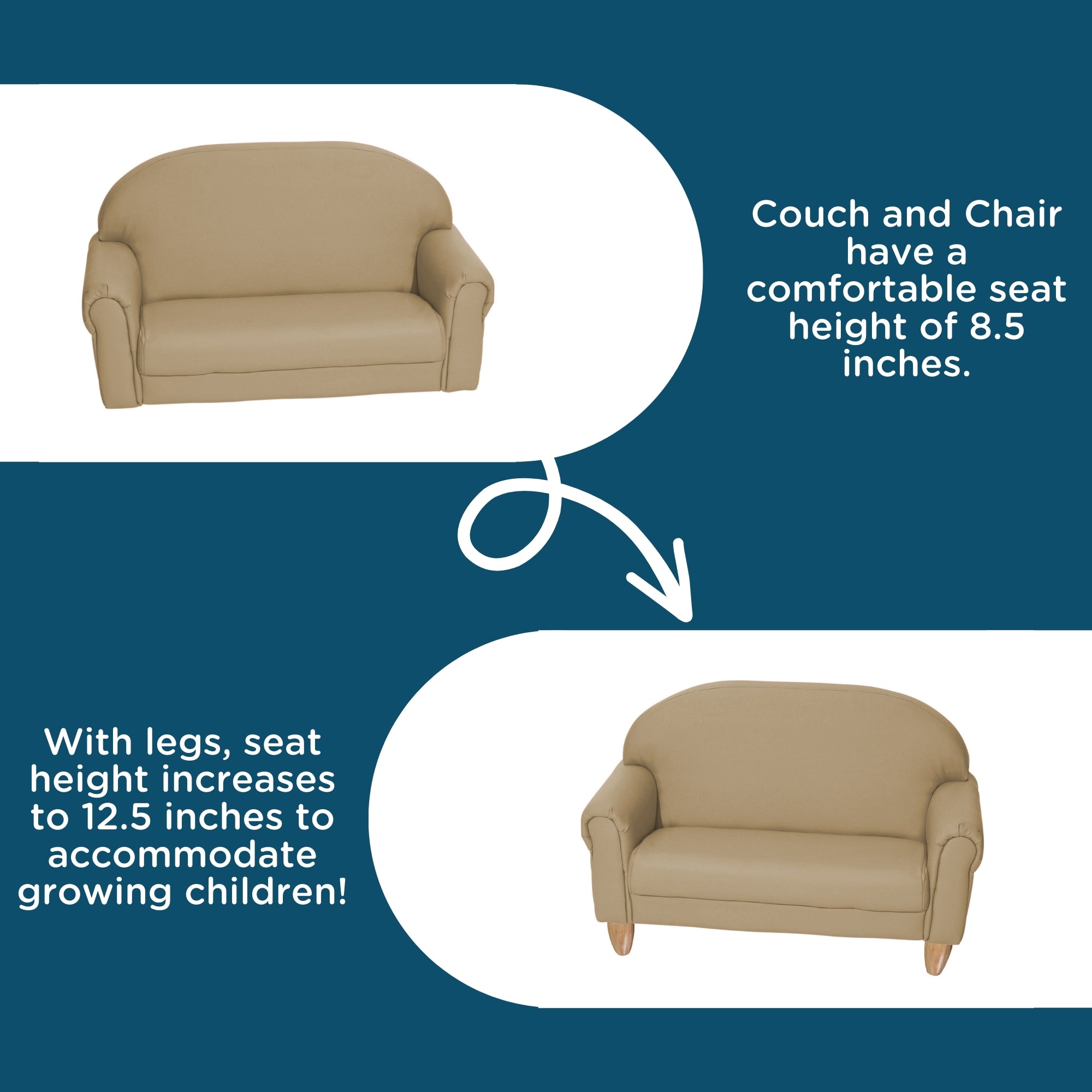 As We Grow Chair and Sofa Set - Buff with Natural Legs