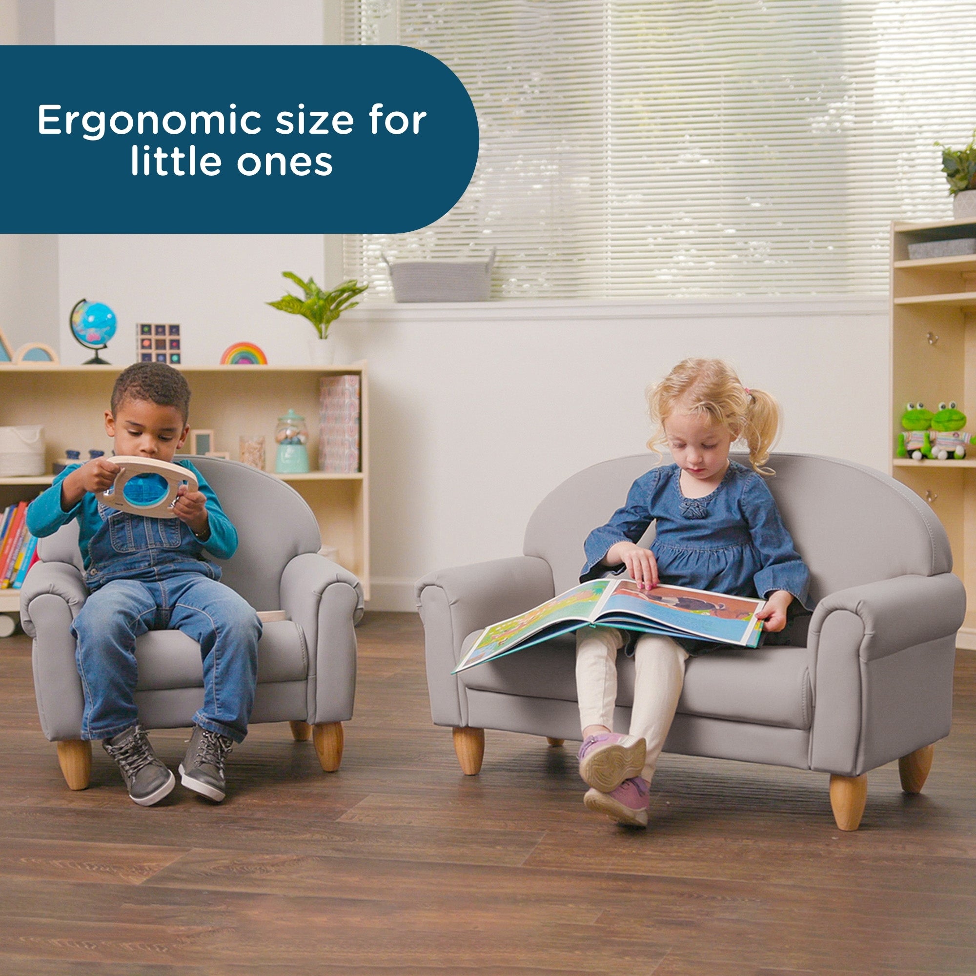 As We Grow Chair and Sofa Set - Gray with Natural Legs
