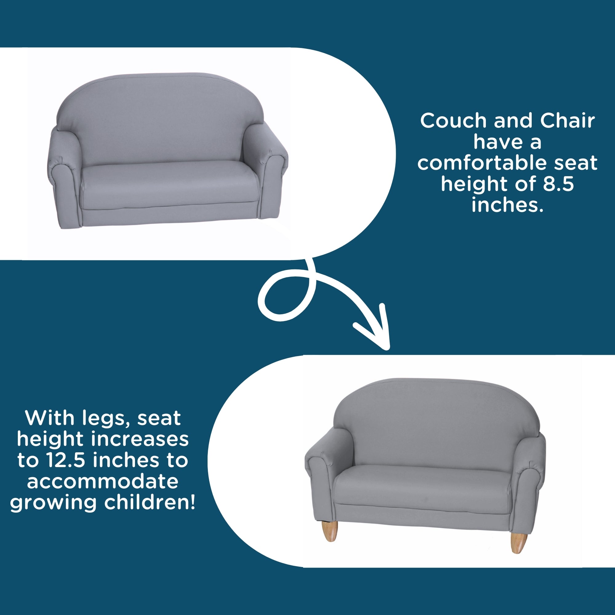 As We Grow Chair and Sofa Set - Gray with Natural Legs