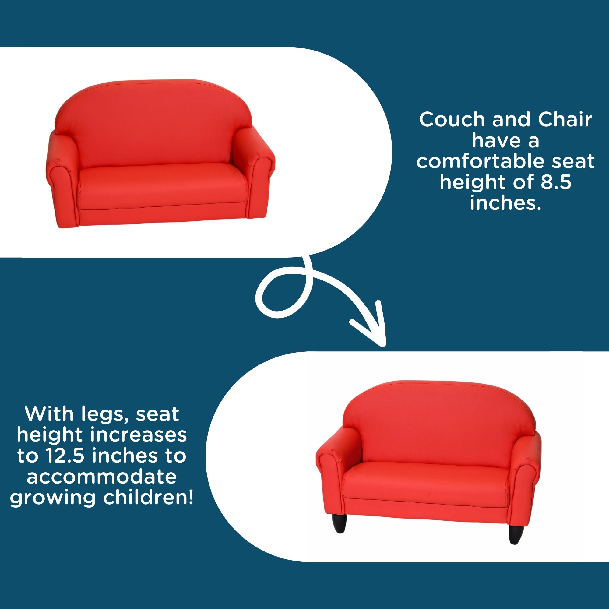 As We Grow Chair and Sofa Set - Red with Black Legs