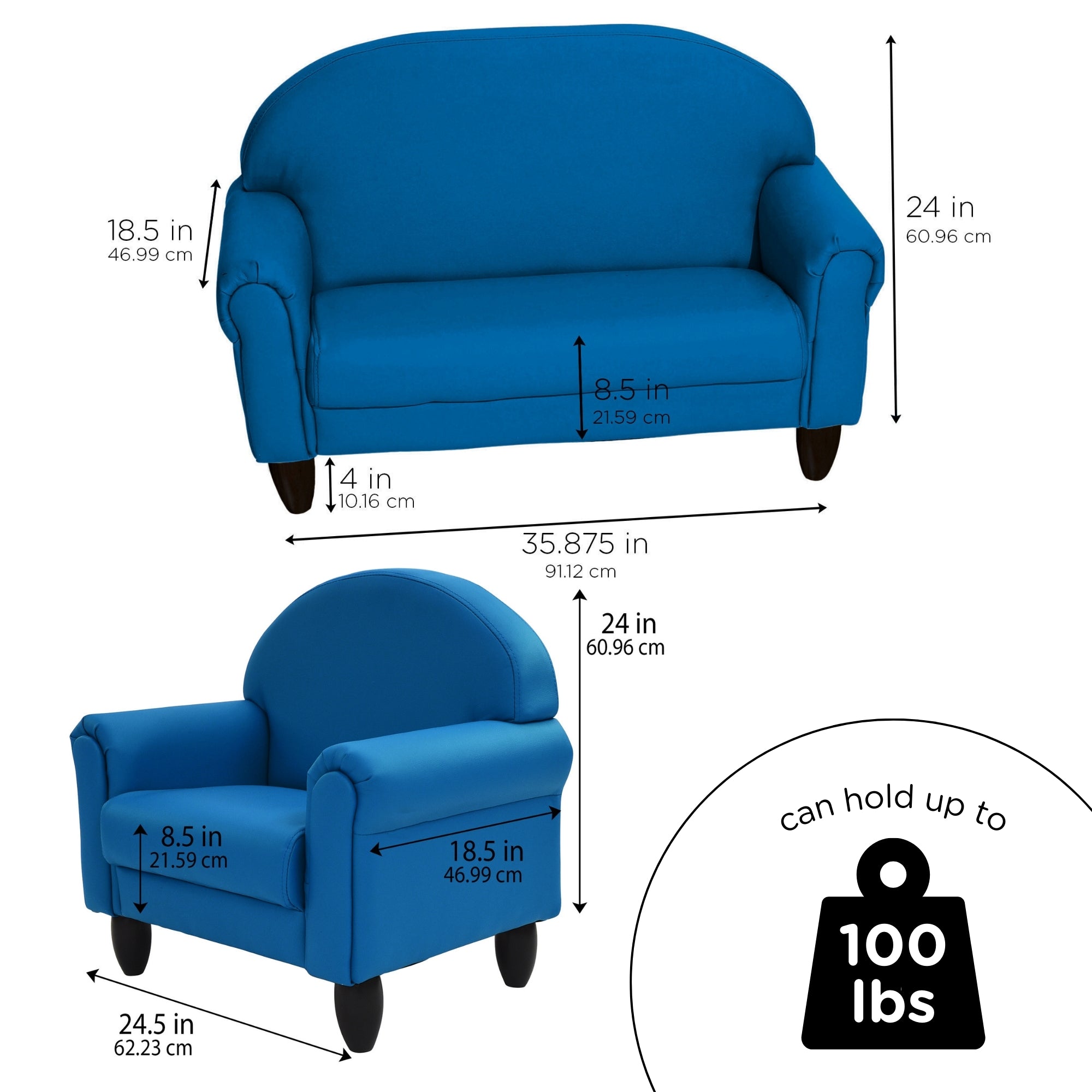 As We Grow Chair and Sofa Set - Deep Water with Black Legs
