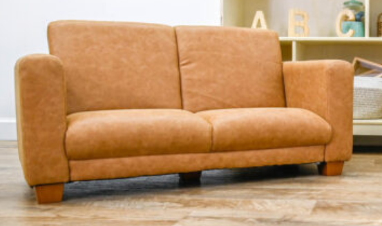 As We Grow Modern Sofa - Faux Distressed Leather Brown with Walnut Legs