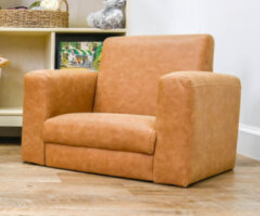 As We Grow Modern Chair - Faux Distressed Leather Brown with Walnut Legs