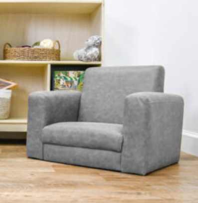 As We Grow Modern Chair - Faux Distressed Leather Gray with Walnut Legs