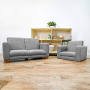 As We Grow Modern Chair and Sofa Set - Faux Distressed Leather Gray with Walnut Legs
