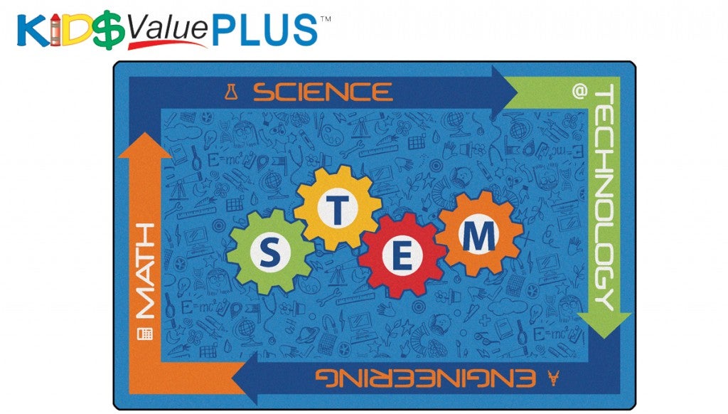 STEM Classroom Rug - 8ft x 12ft - Rectangle - Blue