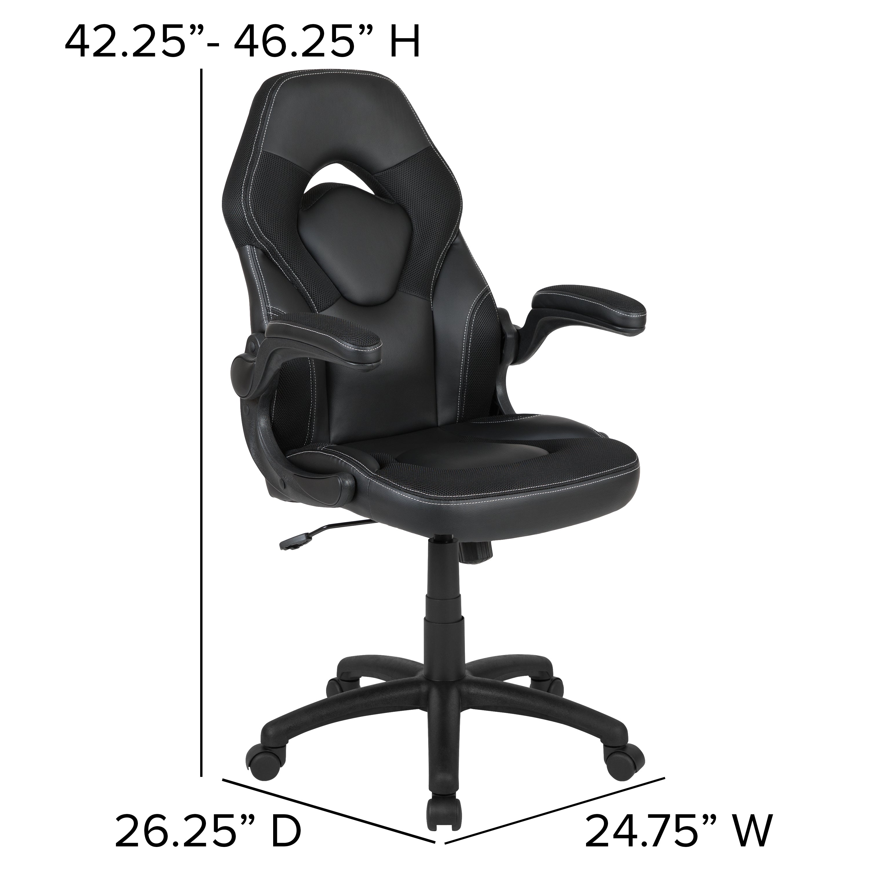 X10 Gaming Chair, Racing Style Ergonomic Office Chair, Height Adjustable Swivel Computer Chair with Flip-Up Arms, Black LeatherSoft