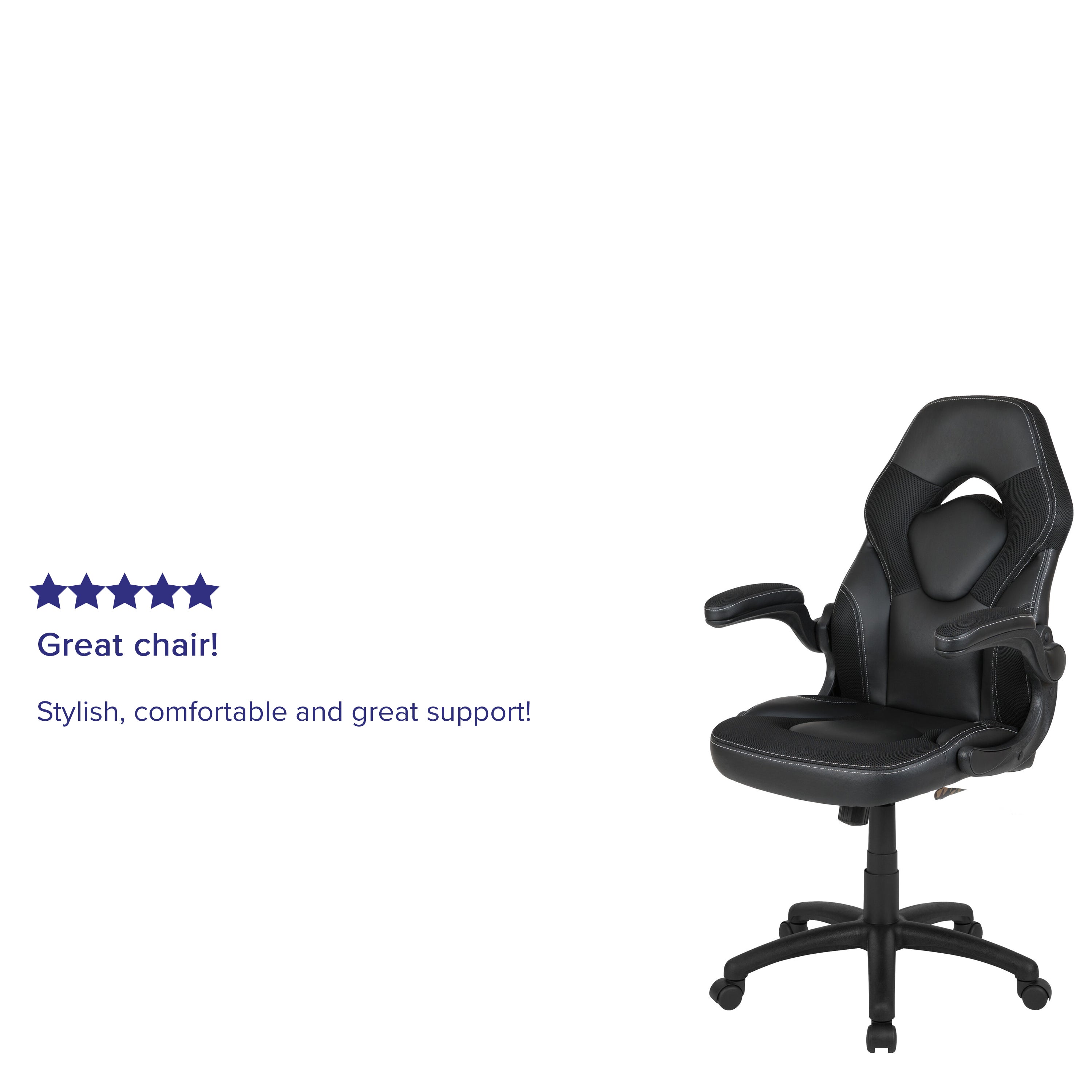 X10 Gaming Chair, Racing Style Ergonomic Office Chair, Height Adjustable Swivel Computer Chair with Flip-Up Arms, Black LeatherSoft