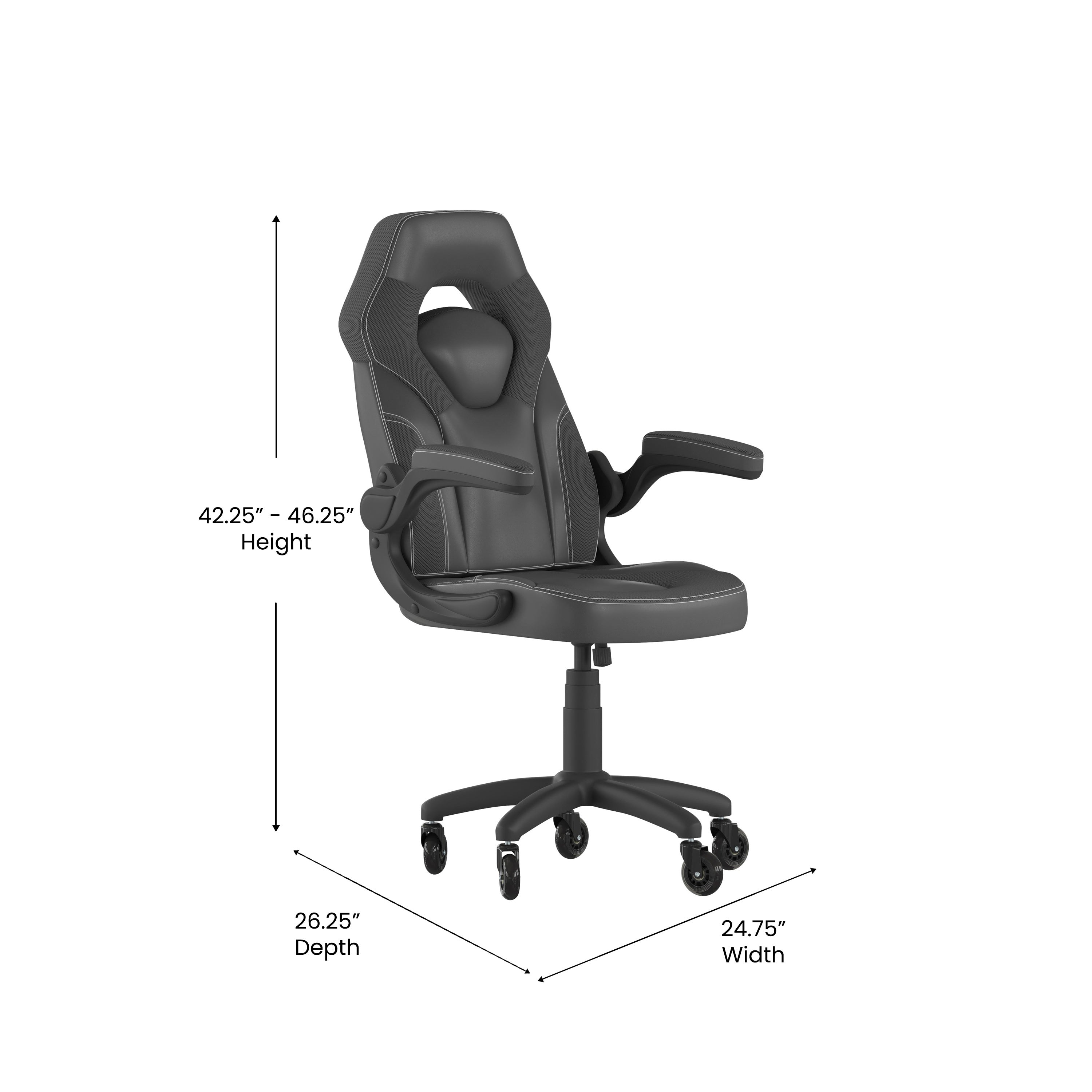 X10 Gaming Chair Racing Office Computer PC Adjustable Chair with Flip-up Arms and Transparent Roller Wheels, Black LeatherSoft