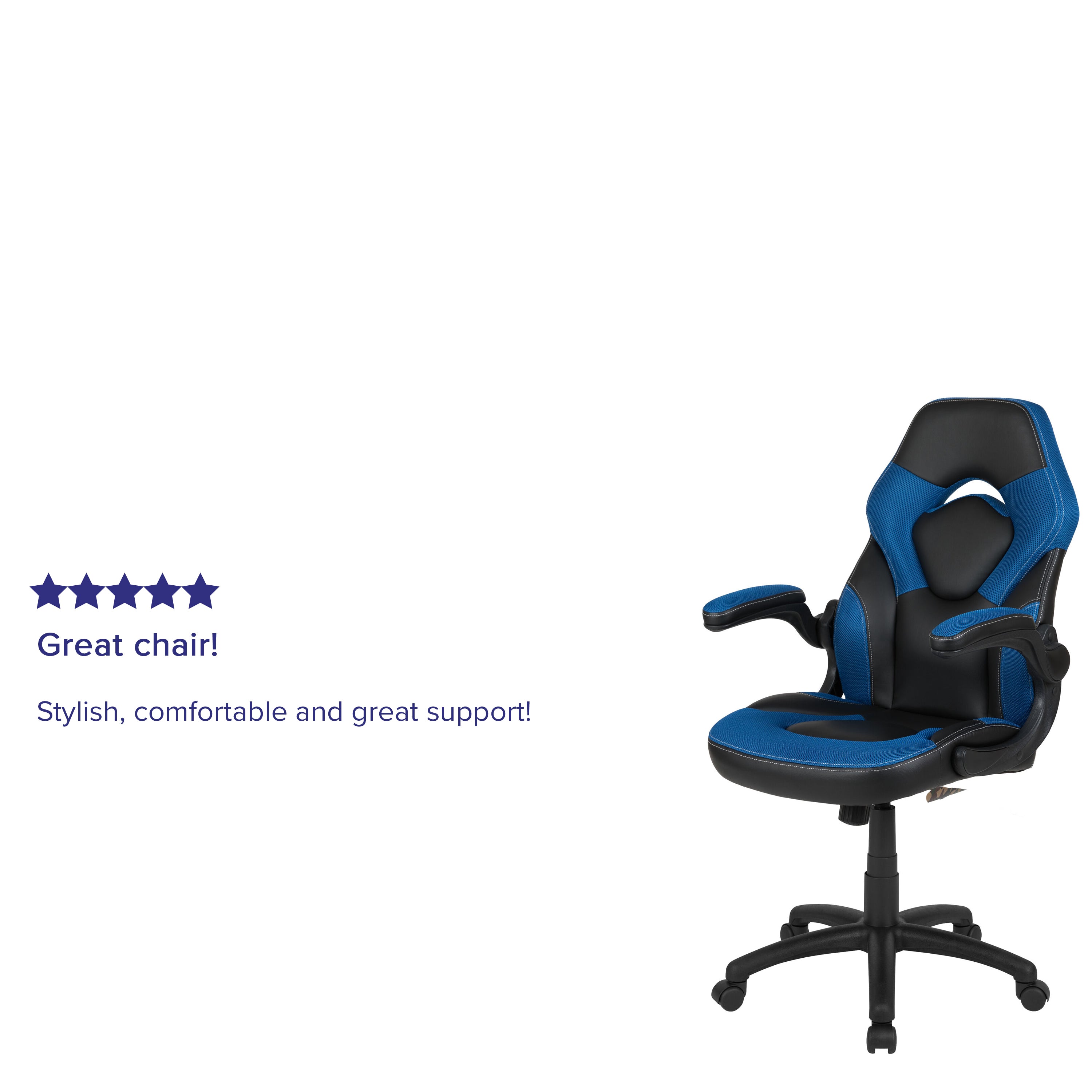X10 Gaming Chair, Racing Style Ergonomic Office Chair, Height Adjustable Swivel Computer Chair with Flip-Up Arms, Blue/Black LeatherSoft