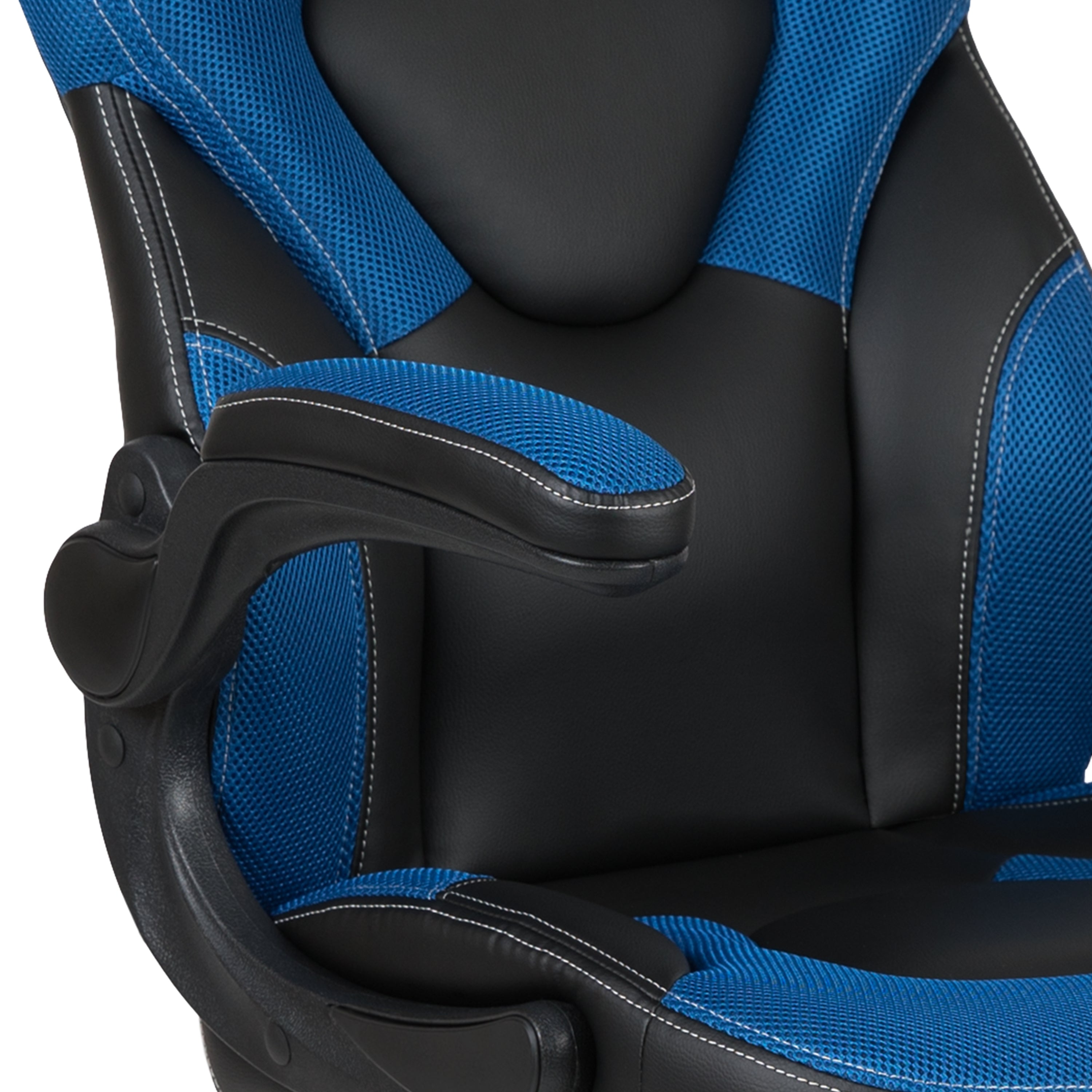 X10 Gaming Chair, Racing Style Ergonomic Office Chair, Height Adjustable Swivel Computer Chair with Flip-Up Arms, Blue/Black LeatherSoft