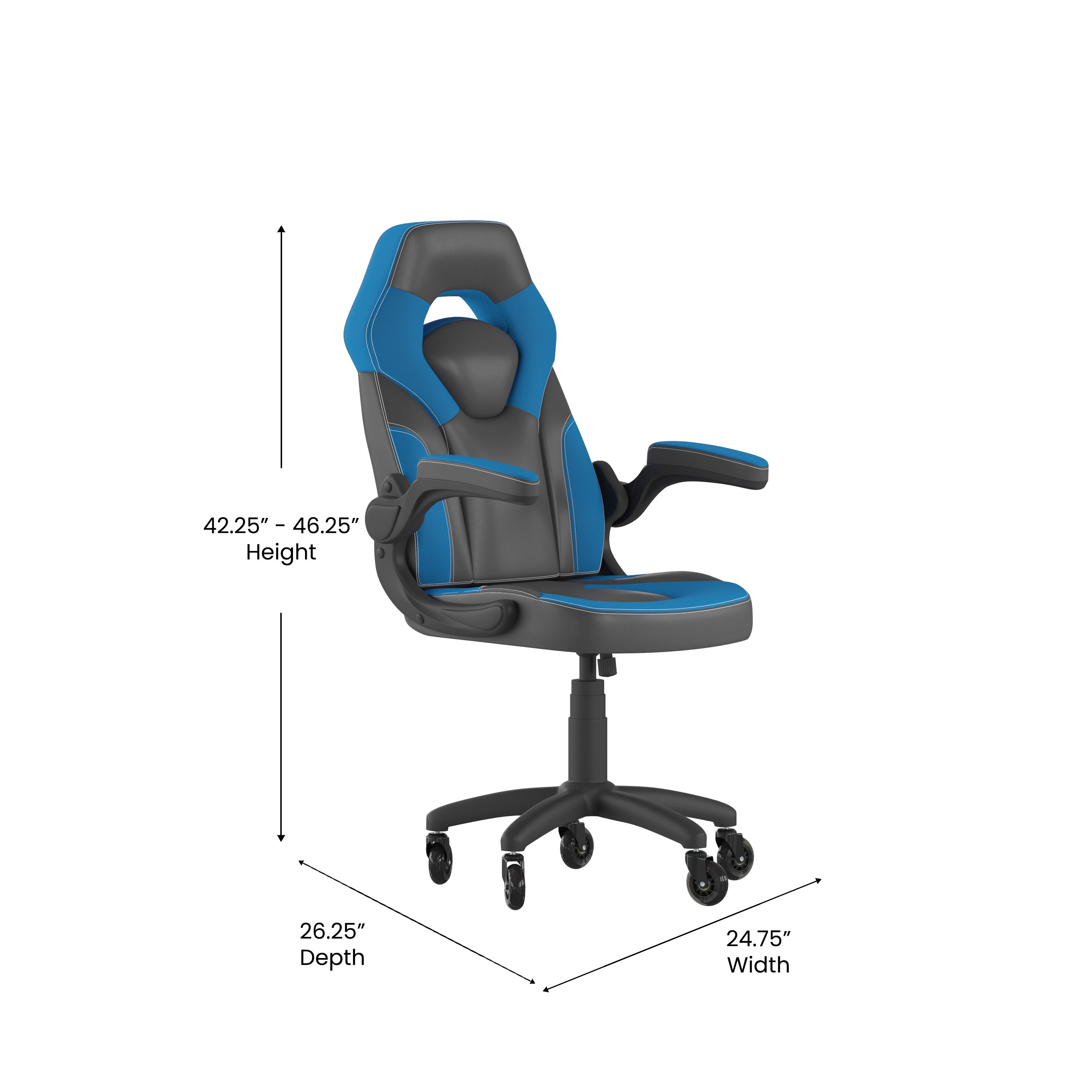 X10 Gaming Chair Racing Office Computer PC Adjustable Chair with Flip-up Arms and Transparent Roller Wheels, Blue/Black LeatherSoft