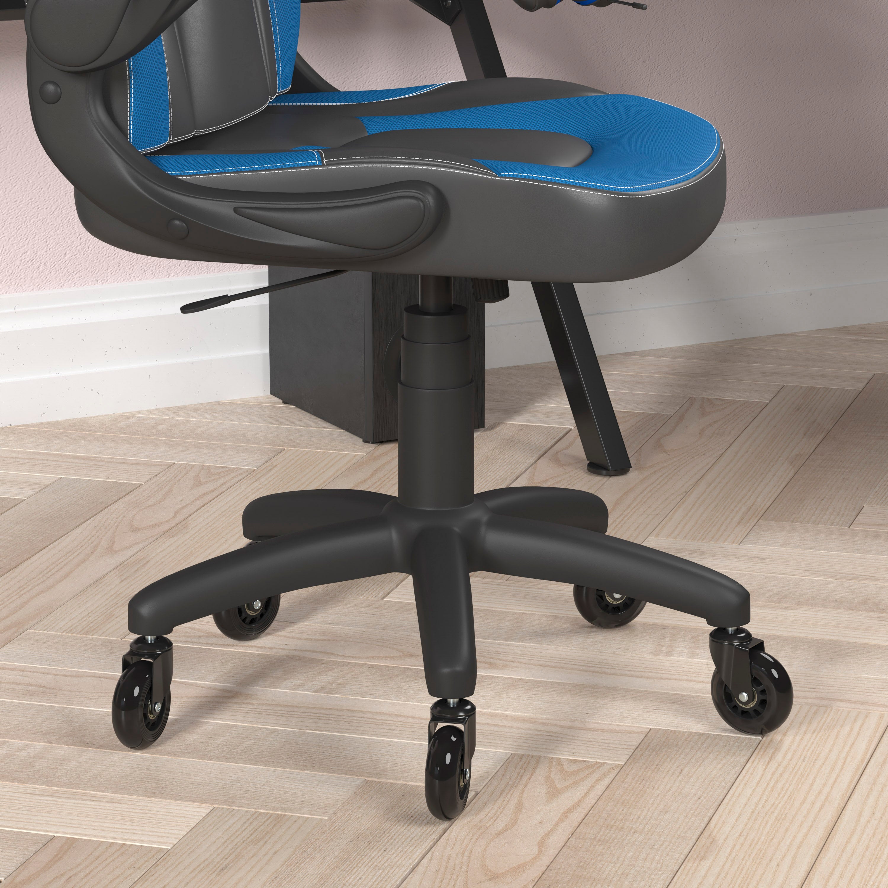 X10 Gaming Chair Racing Office Computer PC Adjustable Chair with Flip-up Arms and Transparent Roller Wheels, Blue/Black LeatherSoft