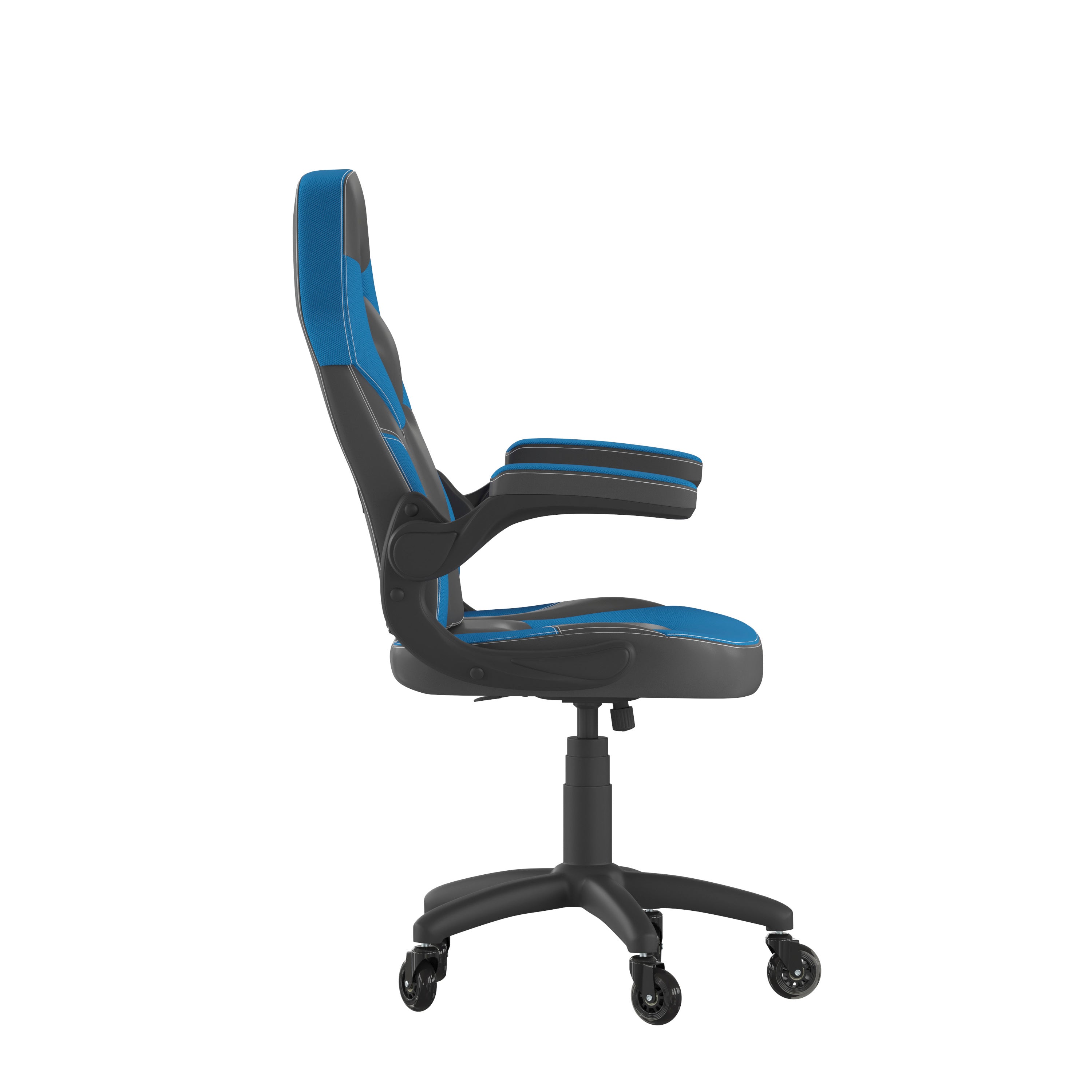 X10 Gaming Chair Racing Office Computer PC Adjustable Chair with Flip-up Arms and Transparent Roller Wheels, Blue/Black LeatherSoft